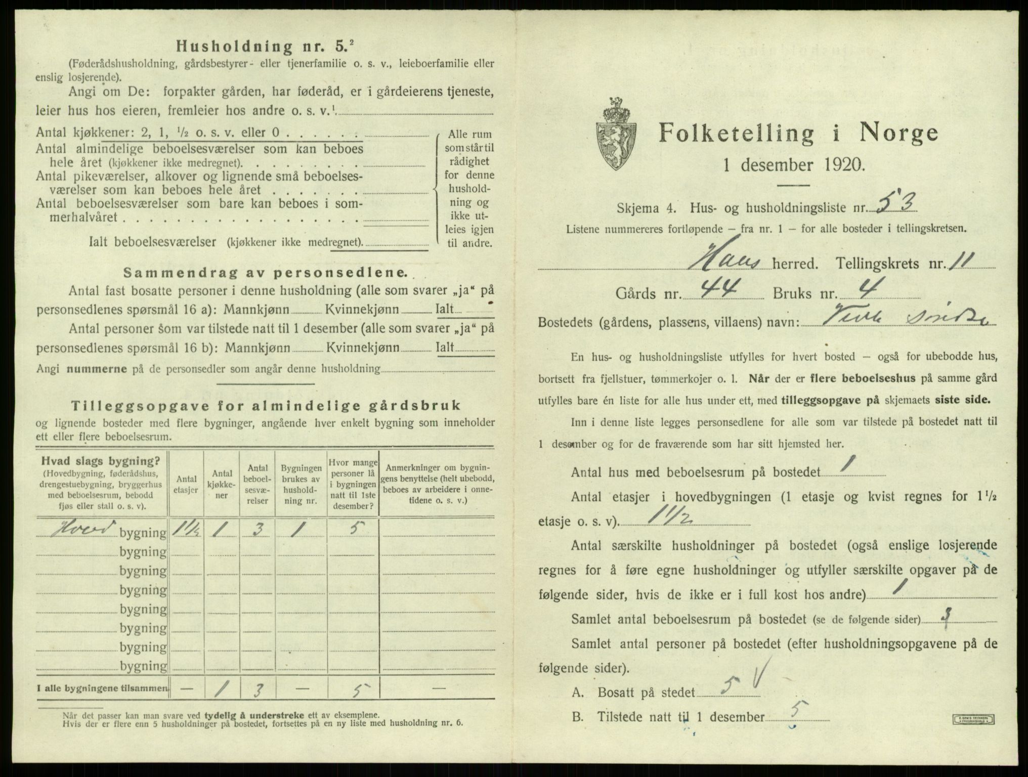 SAB, 1920 census for Haus, 1920, p. 917