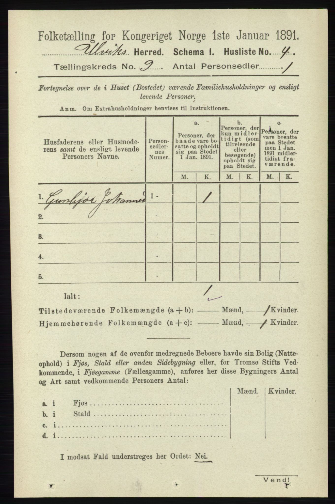 RA, 1891 census for 1233 Ulvik, 1891, p. 2804