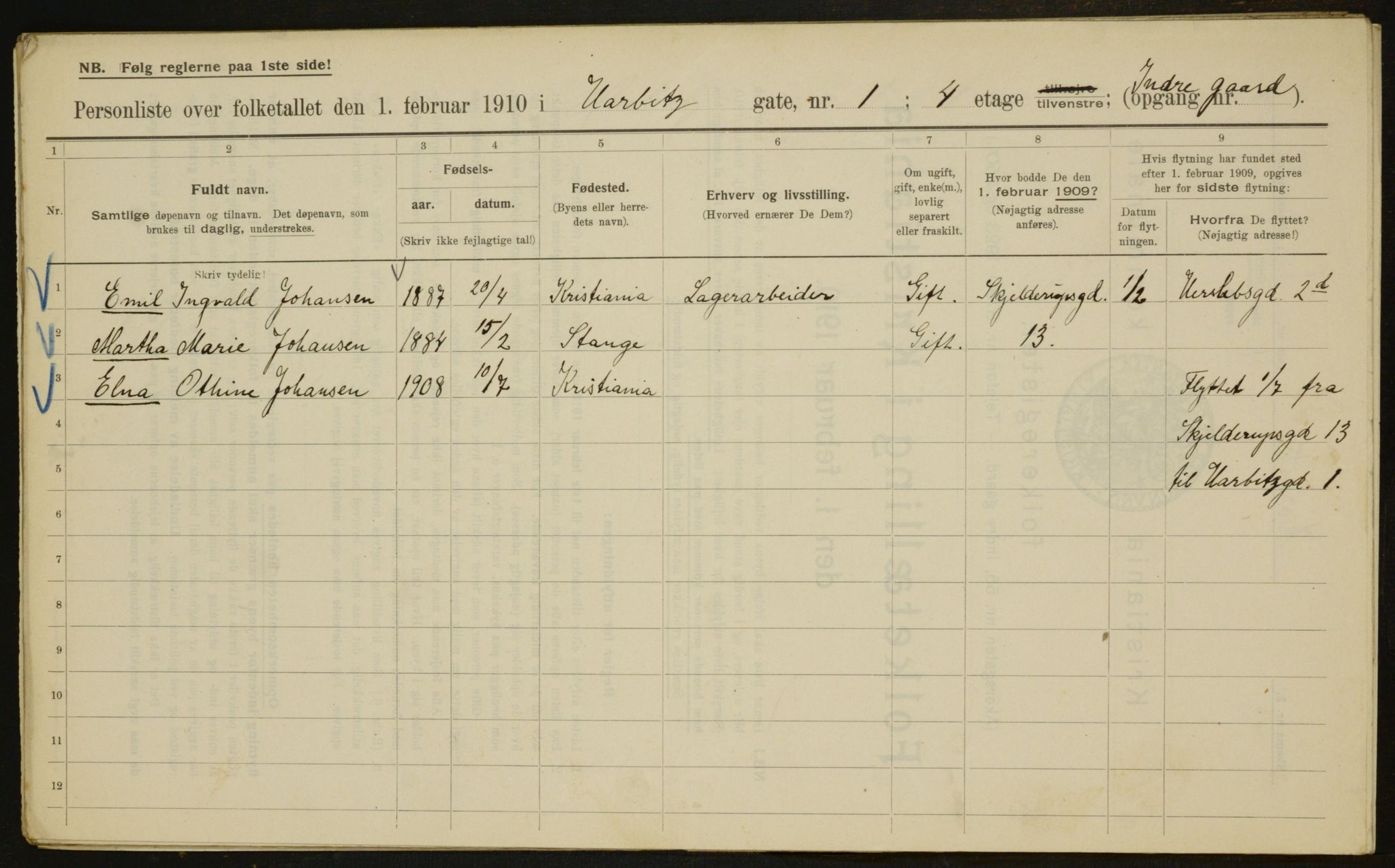 OBA, Municipal Census 1910 for Kristiania, 1910, p. 32881