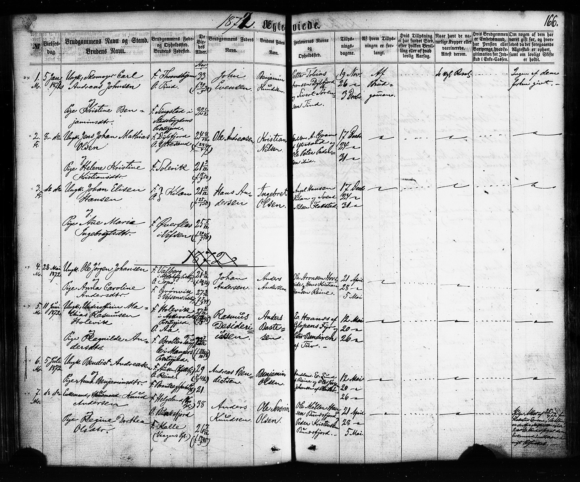 Ministerialprotokoller, klokkerbøker og fødselsregistre - Nordland, AV/SAT-A-1459/885/L1203: Parish register (official) no. 885A04, 1859-1877, p. 166