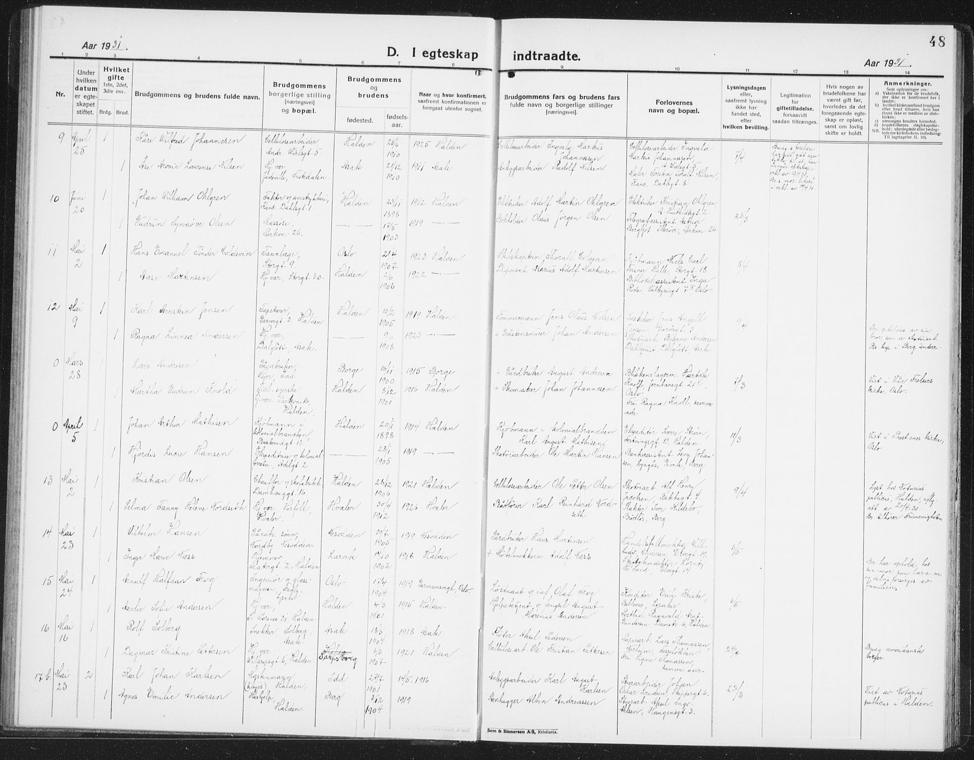 Halden prestekontor Kirkebøker, AV/SAO-A-10909/G/Ga/L0014: Parish register (copy) no. 14, 1925-1943, p. 48