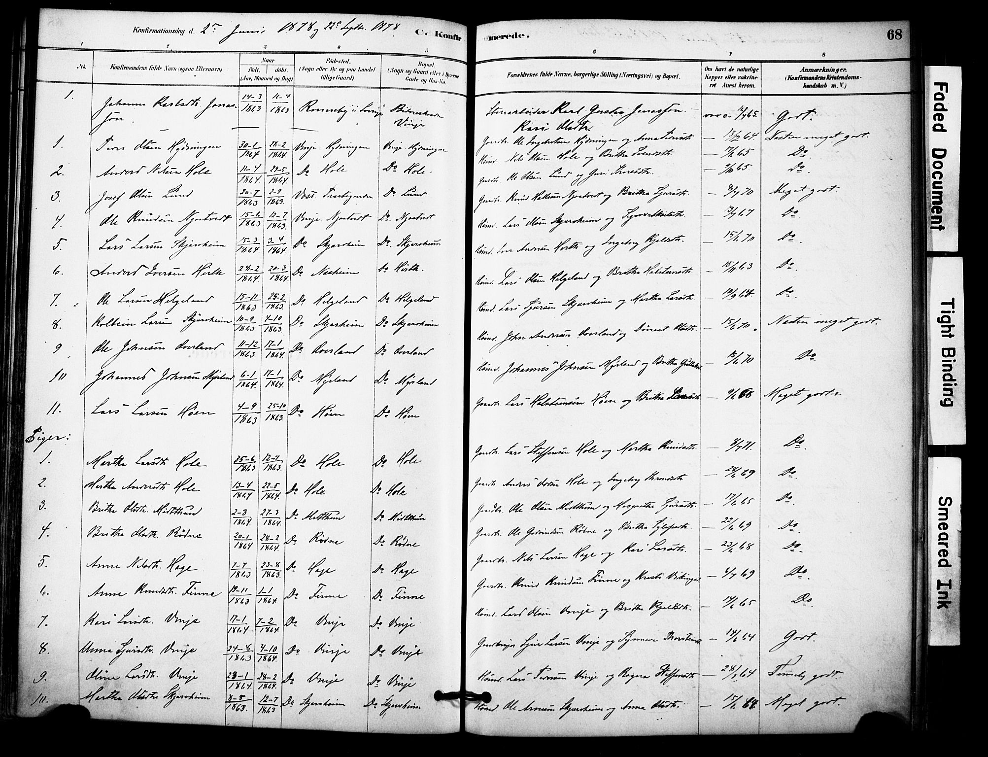 Vossestrand Sokneprestembete, SAB/A-79101/H/Haa: Parish register (official) no. C 1, 1878-1903, p. 68