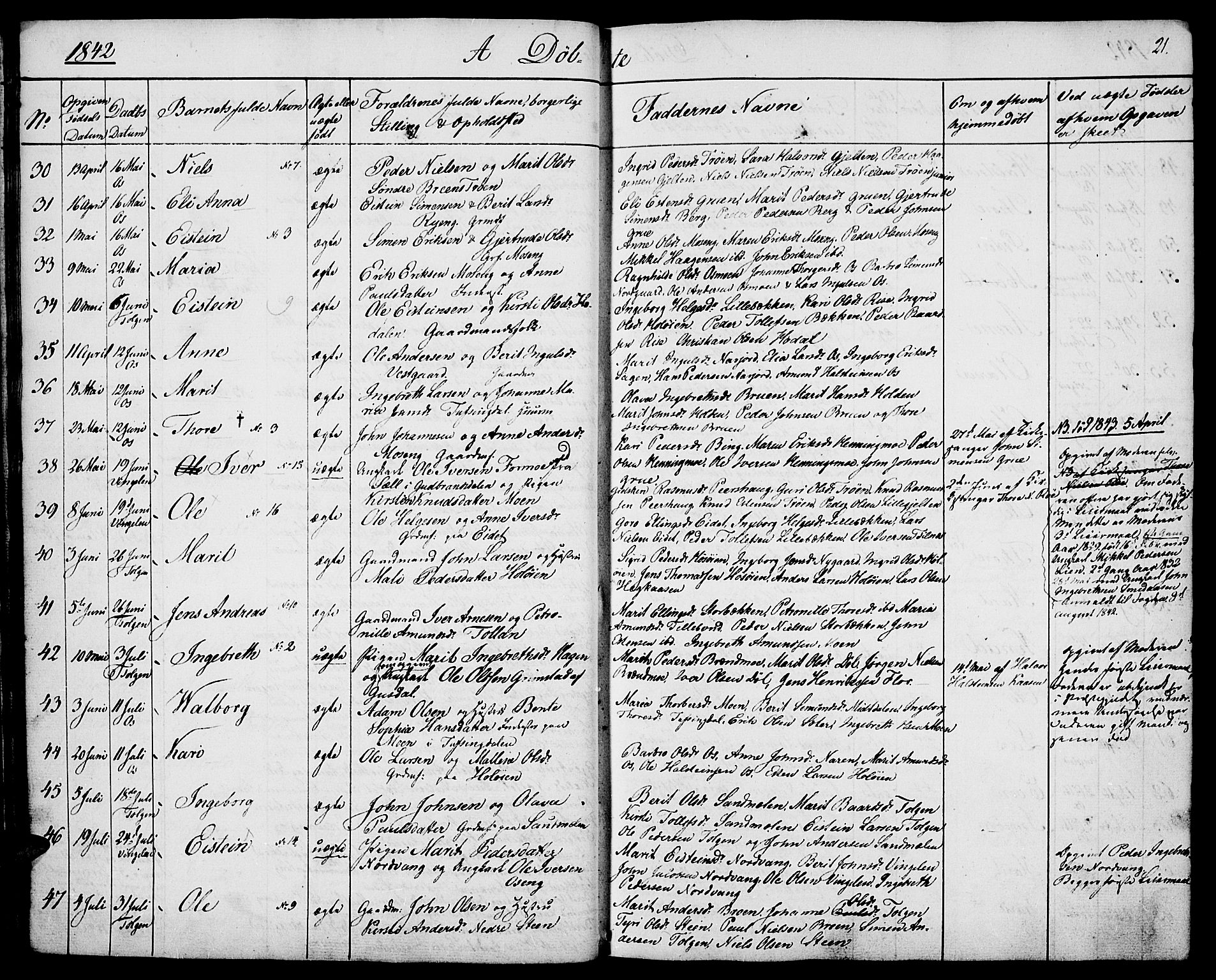 Tolga prestekontor, SAH/PREST-062/K/L0005: Parish register (official) no. 5, 1836-1852, p. 21