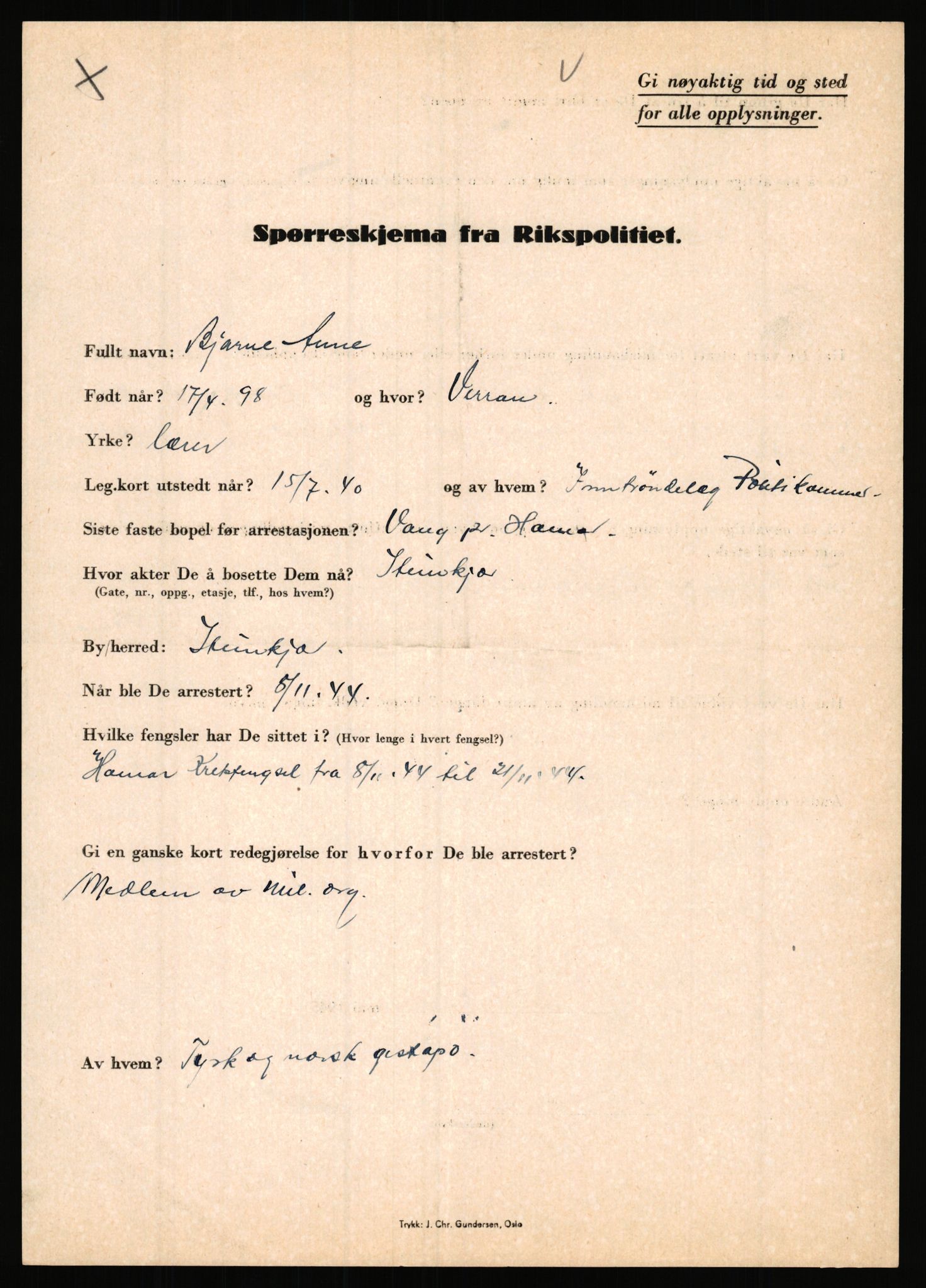 Rikspolitisjefen, AV/RA-S-1560/L/L0001: Abelseth, Rudolf - Berentsen, Odd, 1940-1945, p. 975