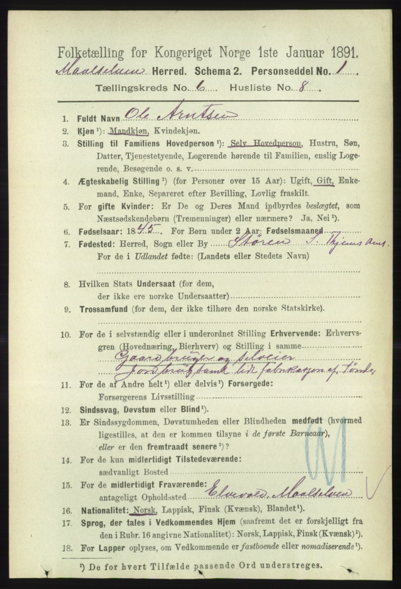 RA, 1891 census for 1924 Målselv, 1891, p. 2089