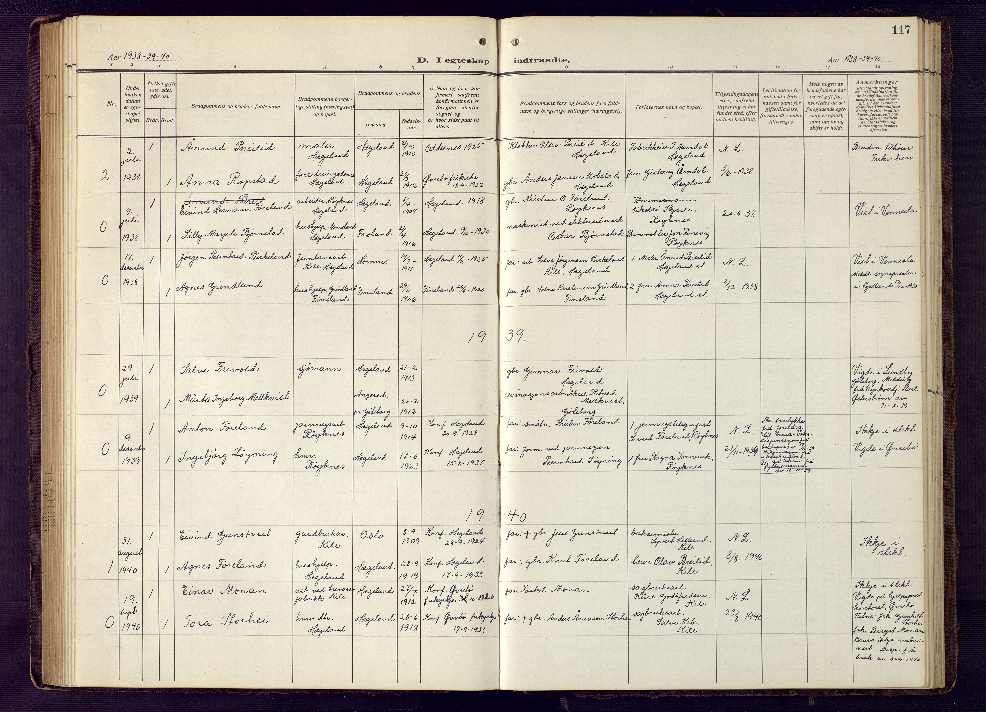 Vennesla sokneprestkontor, SAK/1111-0045/Fb/Fba/L0004: Parish register (copy) no. B 4, 1917-1948, p. 117