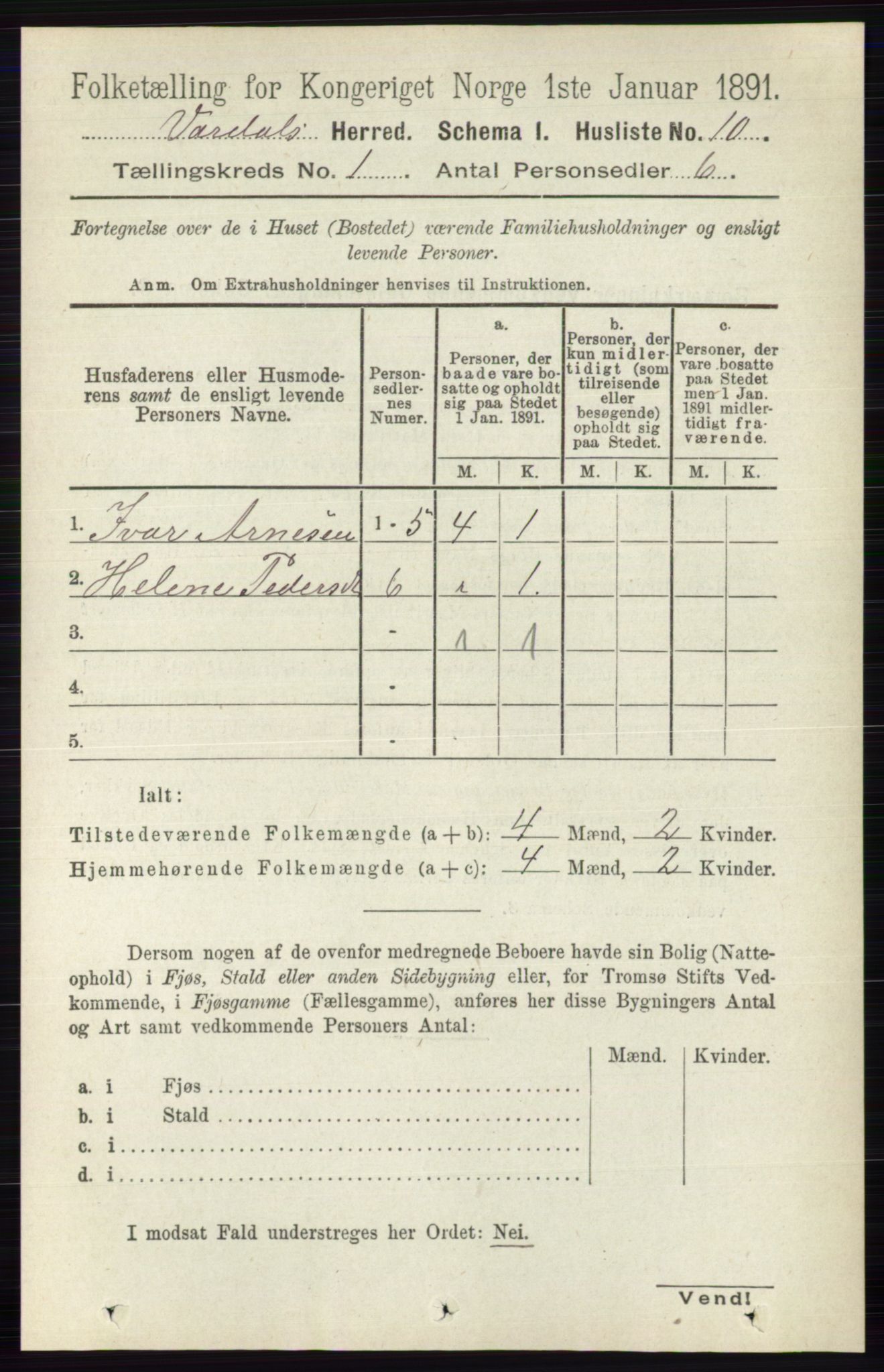 RA, 1891 census for 0527 Vardal, 1891, p. 34