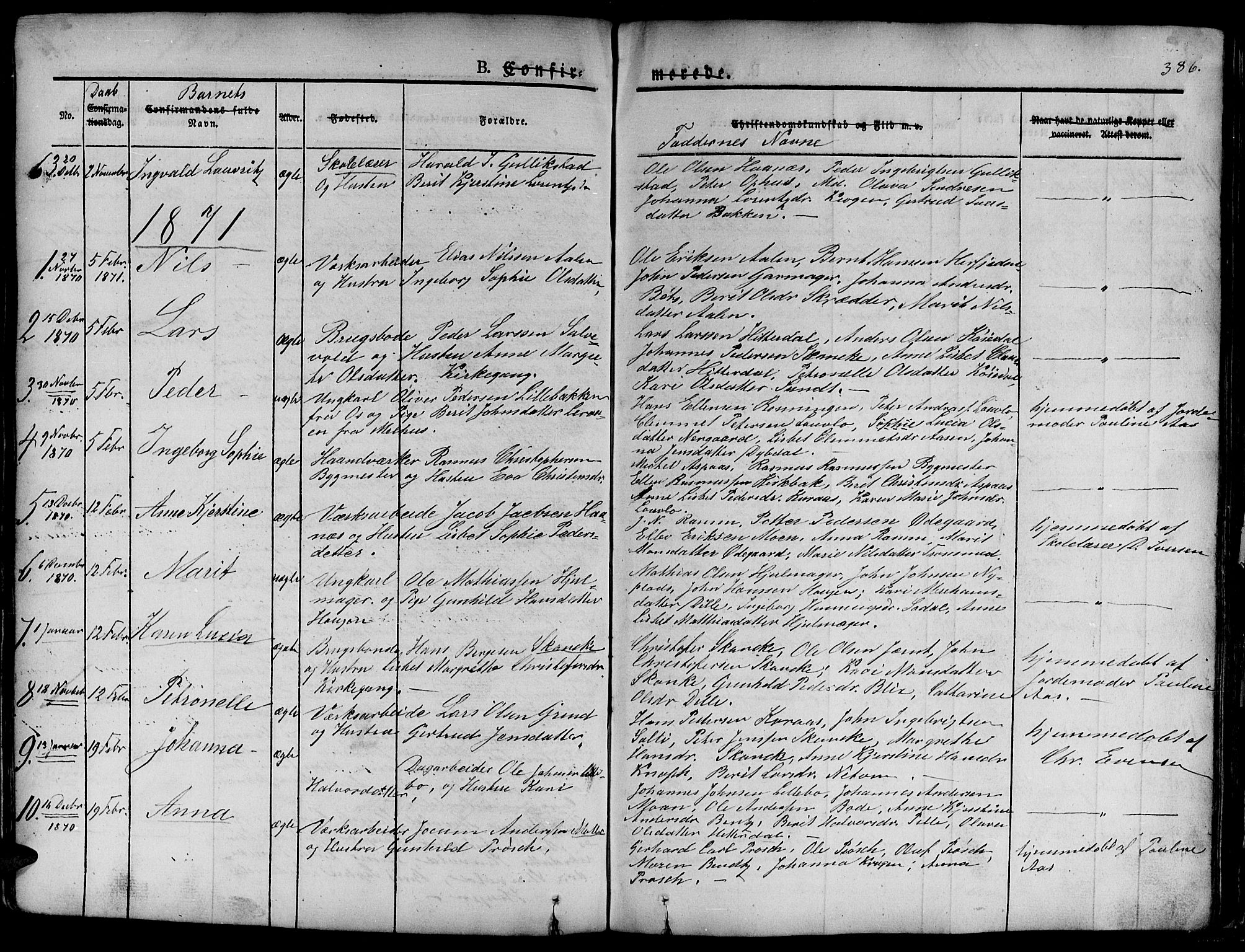 Ministerialprotokoller, klokkerbøker og fødselsregistre - Sør-Trøndelag, SAT/A-1456/681/L0938: Parish register (copy) no. 681C02, 1829-1879, p. 386