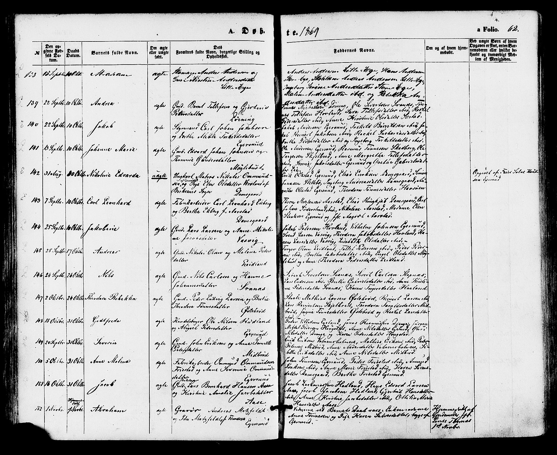 Eigersund sokneprestkontor, AV/SAST-A-101807/S08/L0014: Parish register (official) no. A 13, 1866-1878, p. 62