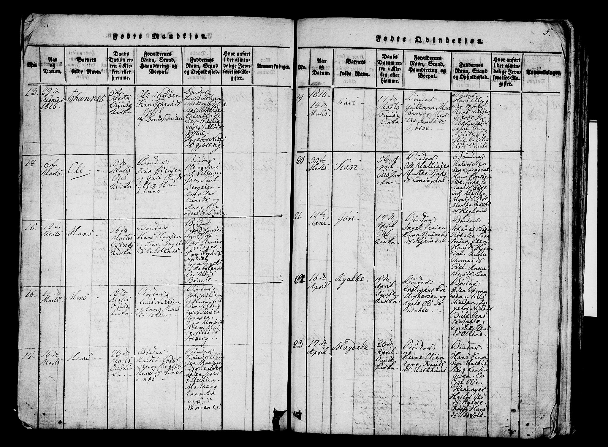 Os sokneprestembete, SAB/A-99929: Parish register (official) no. A 12, 1816-1825, p. 5
