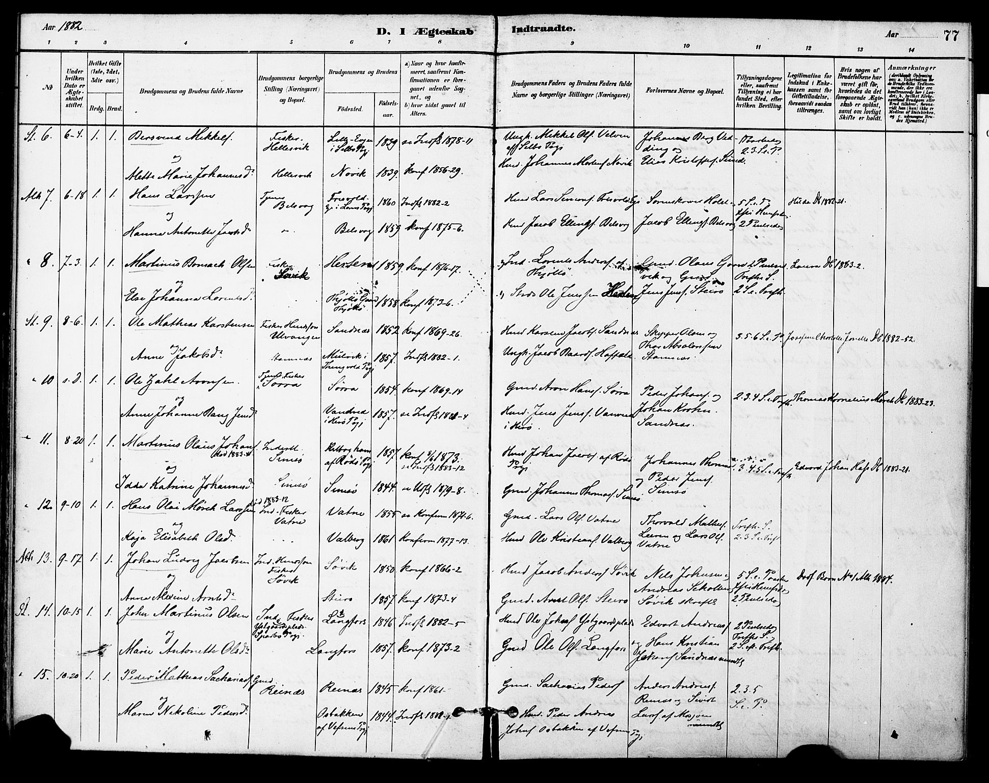 Ministerialprotokoller, klokkerbøker og fødselsregistre - Nordland, AV/SAT-A-1459/830/L0450: Parish register (official) no. 830A14, 1879-1896, p. 77