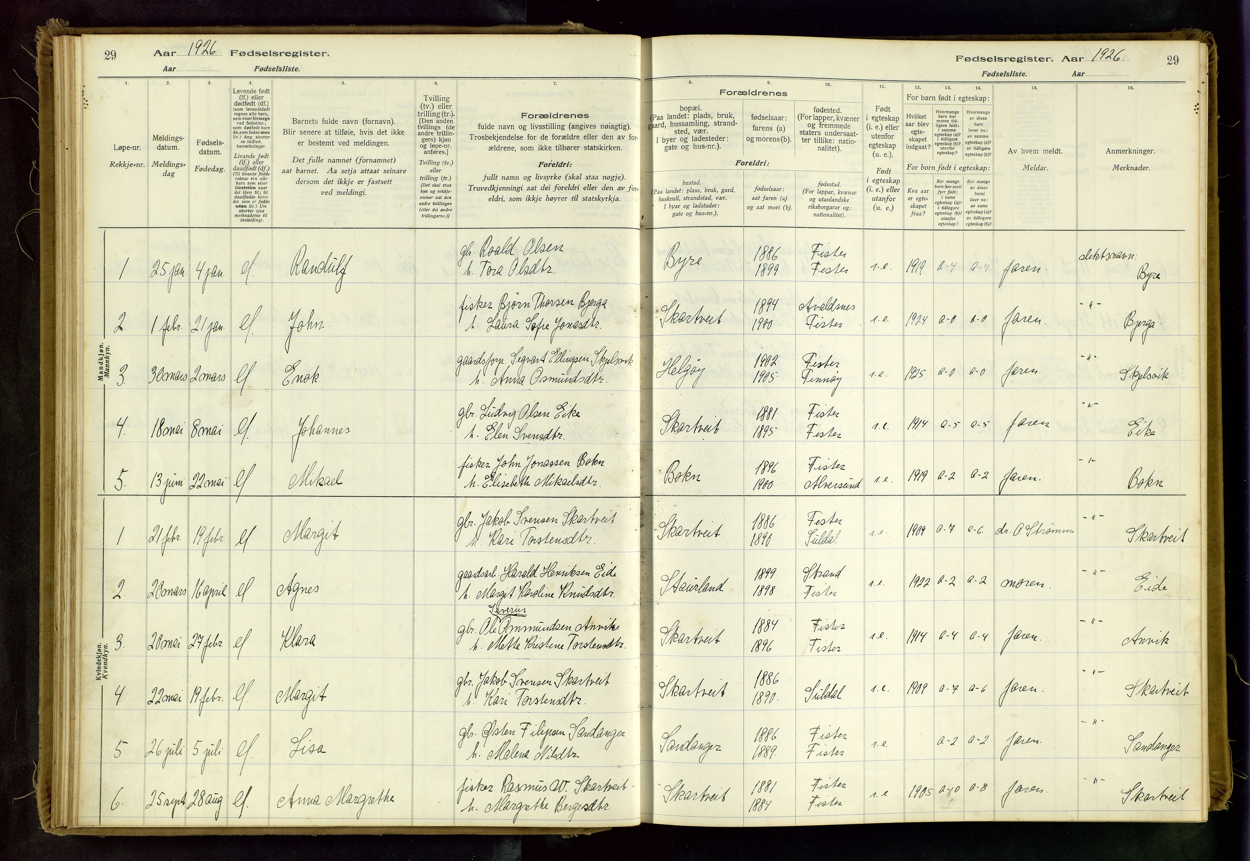 Hjelmeland sokneprestkontor, AV/SAST-A-101843/02/B/L0003: Birth register no. 3, 1916-1997, p. 29