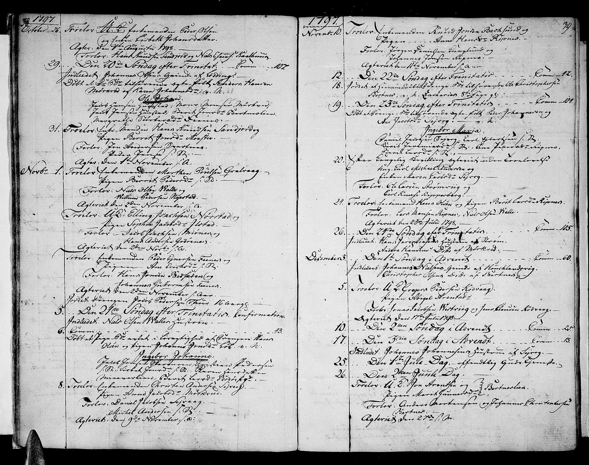 Ministerialprotokoller, klokkerbøker og fødselsregistre - Nordland, AV/SAT-A-1459/801/L0004: Parish register (official) no. 801A04, 1796-1817, p. 38-39