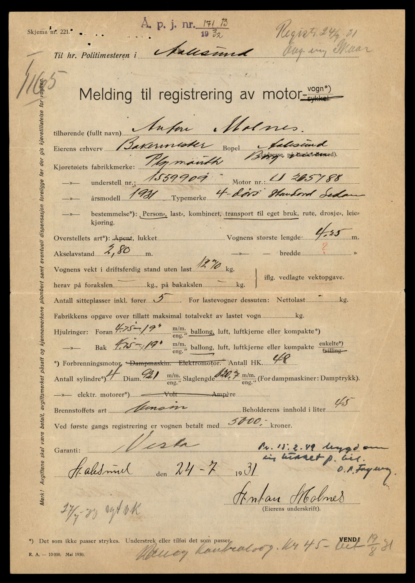 Møre og Romsdal vegkontor - Ålesund trafikkstasjon, AV/SAT-A-4099/F/Fe/L0003: Registreringskort for kjøretøy T 232 - T 340, 1927-1998, p. 2948