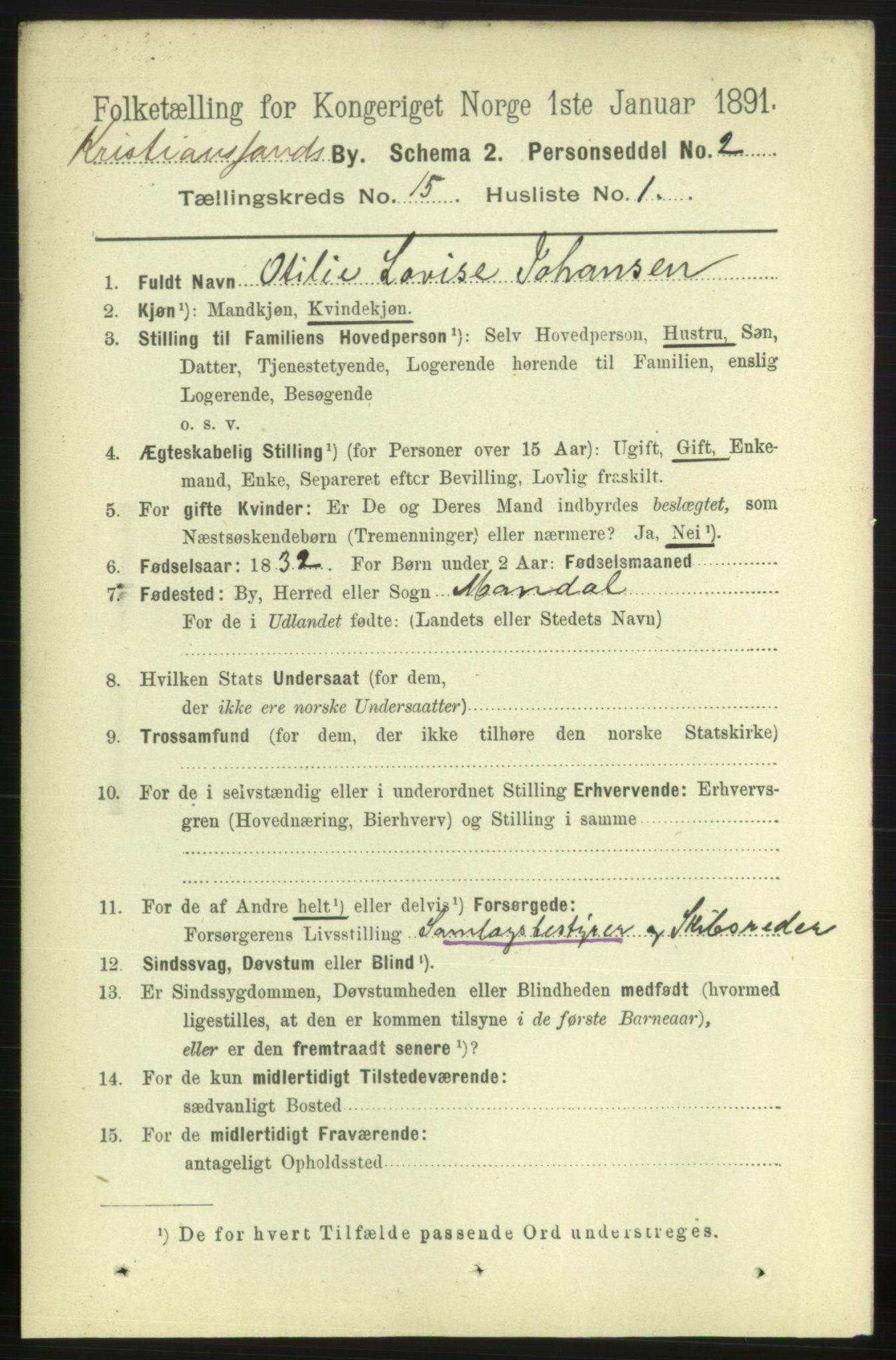 RA, 1891 census for 1001 Kristiansand, 1891, p. 6318