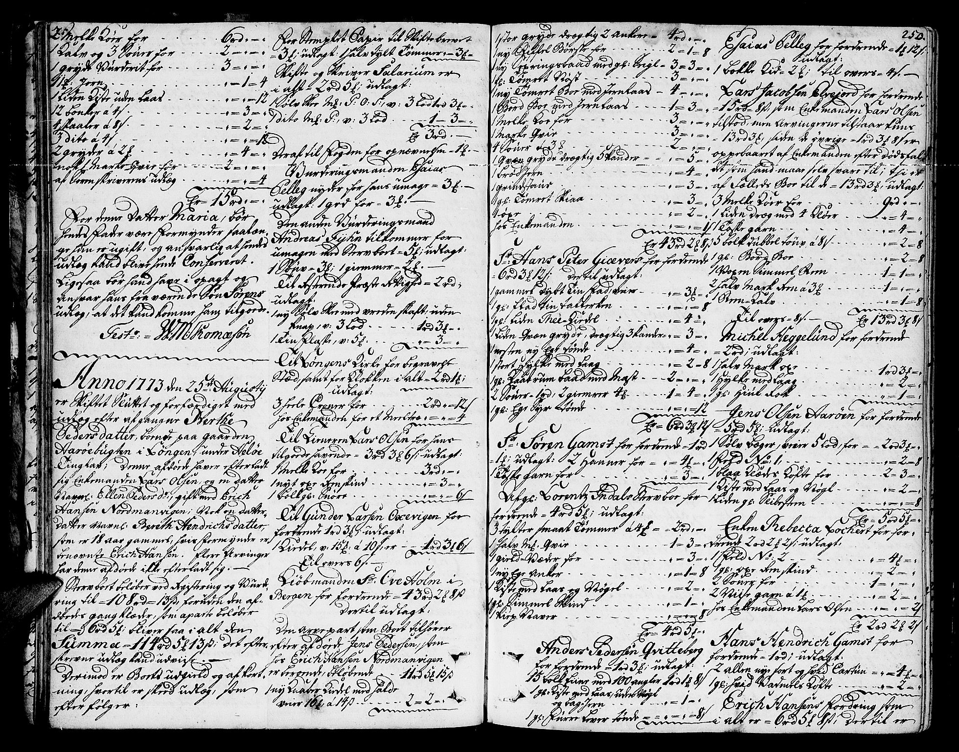 Senja og Tromsø sorenskriveri , AV/SATØ-SATØ-31/H/Hb/L0139: Skifteutlodningsprotokoller, 1752-1778, p. 249b-250a