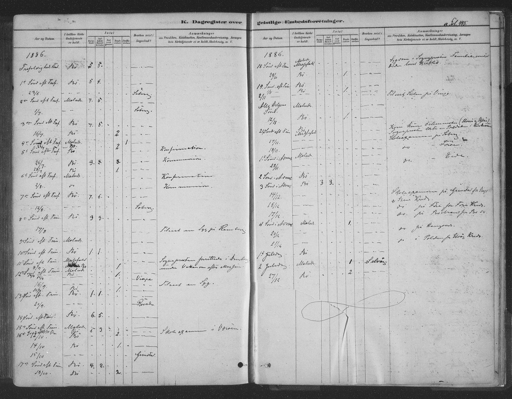 Ministerialprotokoller, klokkerbøker og fødselsregistre - Nordland, AV/SAT-A-1459/891/L1302: Parish register (official) no. 891A07, 1878-1895, p. 485