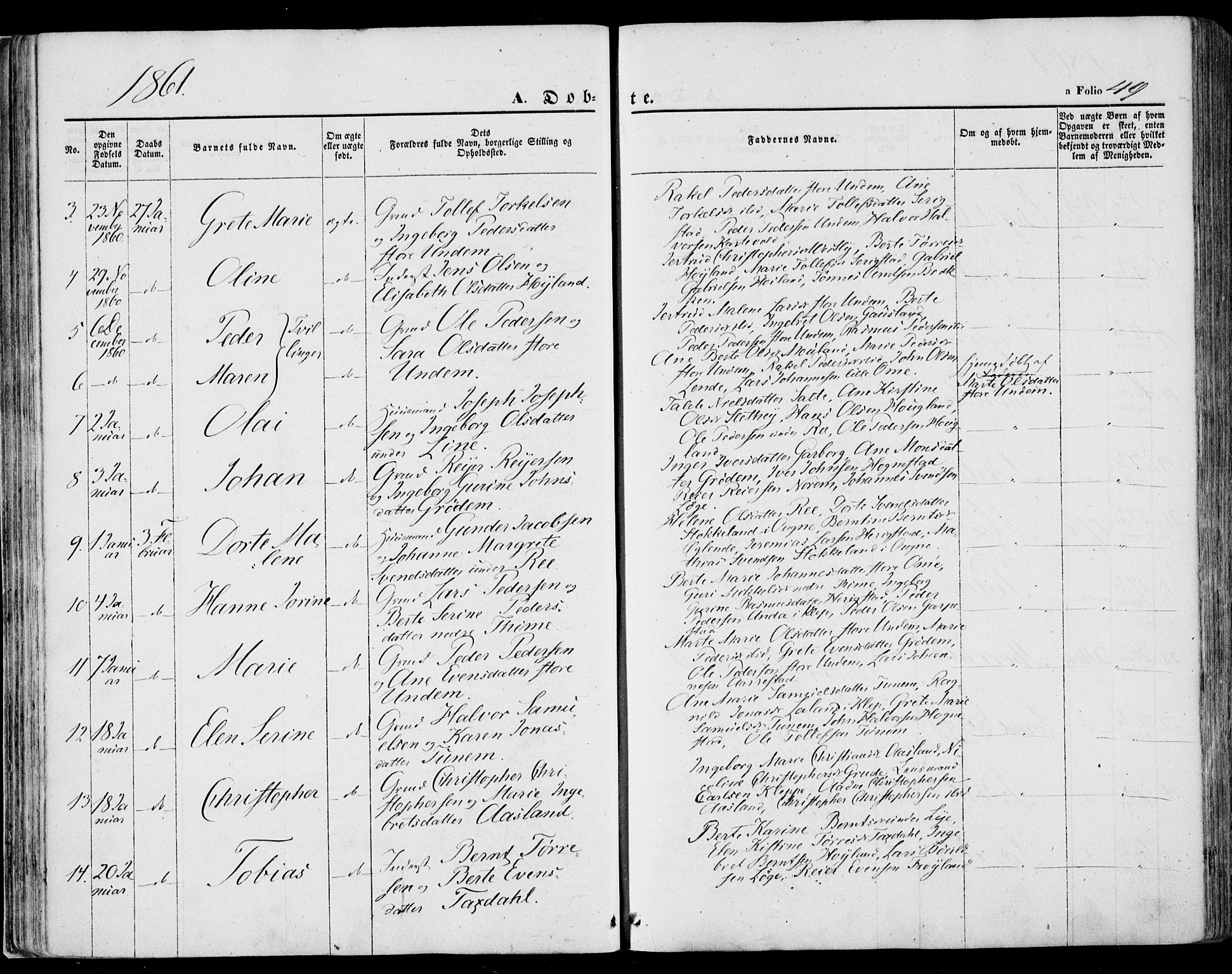 Lye sokneprestkontor, SAST/A-101794/001/30BA/L0007: Parish register (official) no. A 6, 1856-1871, p. 49