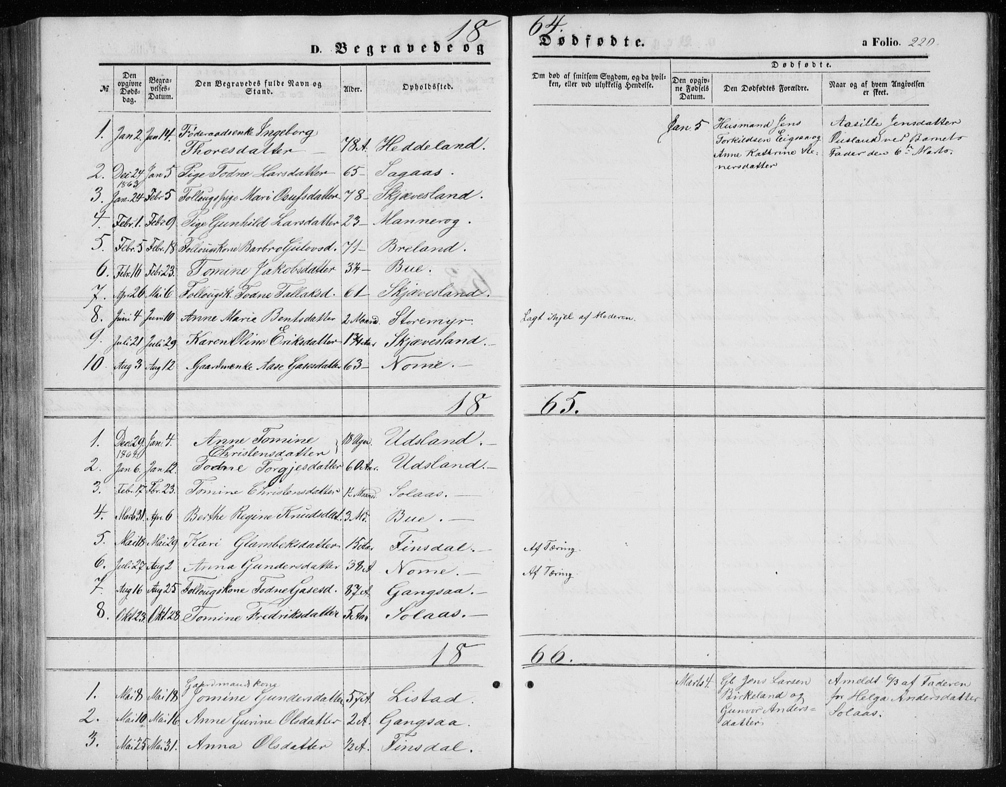Holum sokneprestkontor, SAK/1111-0022/F/Fb/Fbc/L0002: Parish register (copy) no. B 2, 1860-1882, p. 220