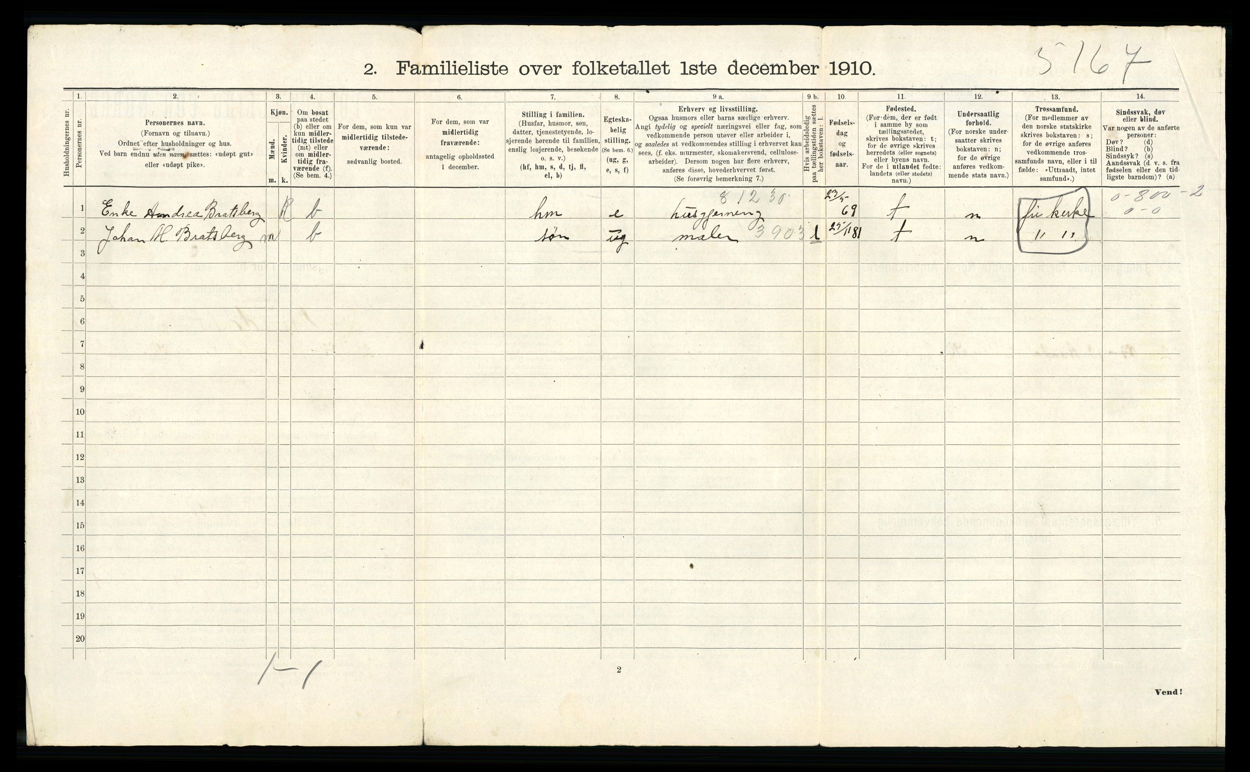 RA, 1910 census for Arendal, 1910, p. 5680