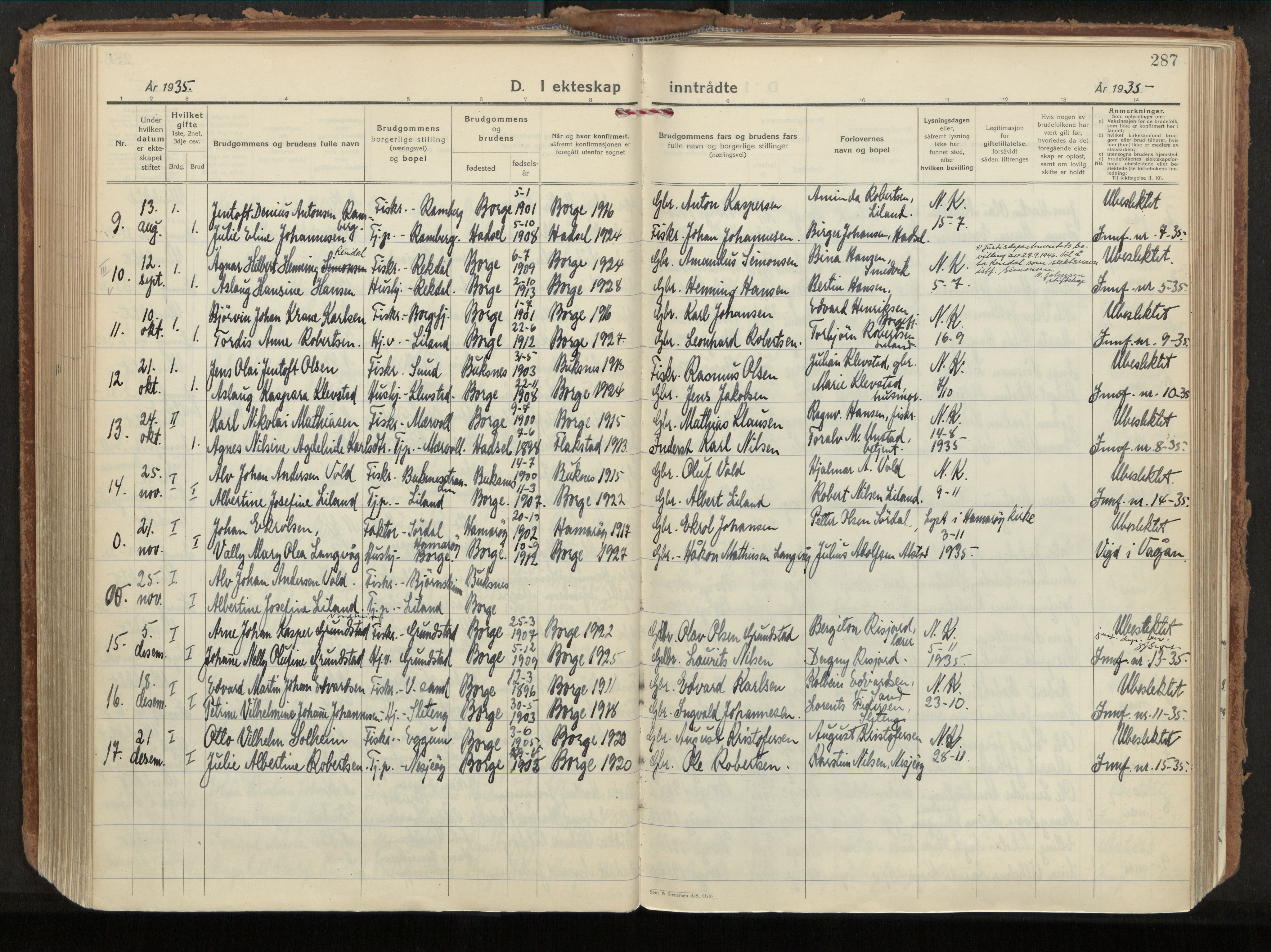 Ministerialprotokoller, klokkerbøker og fødselsregistre - Nordland, AV/SAT-A-1459/880/L1137: Parish register (official) no. 880A11, 1927-1944, p. 287