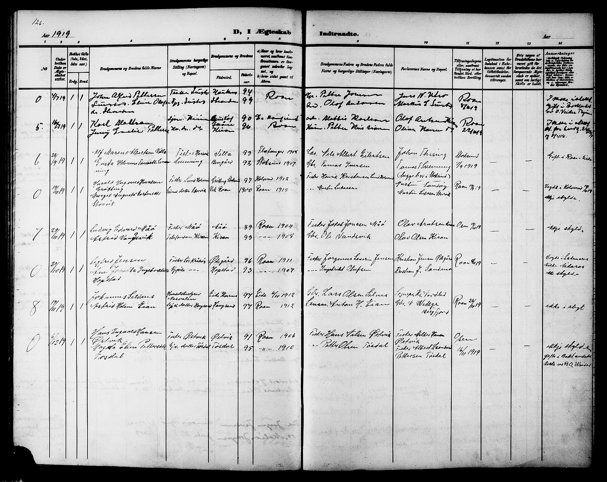 Ministerialprotokoller, klokkerbøker og fødselsregistre - Sør-Trøndelag, AV/SAT-A-1456/657/L0717: Parish register (copy) no. 657C04, 1904-1923, p. 126