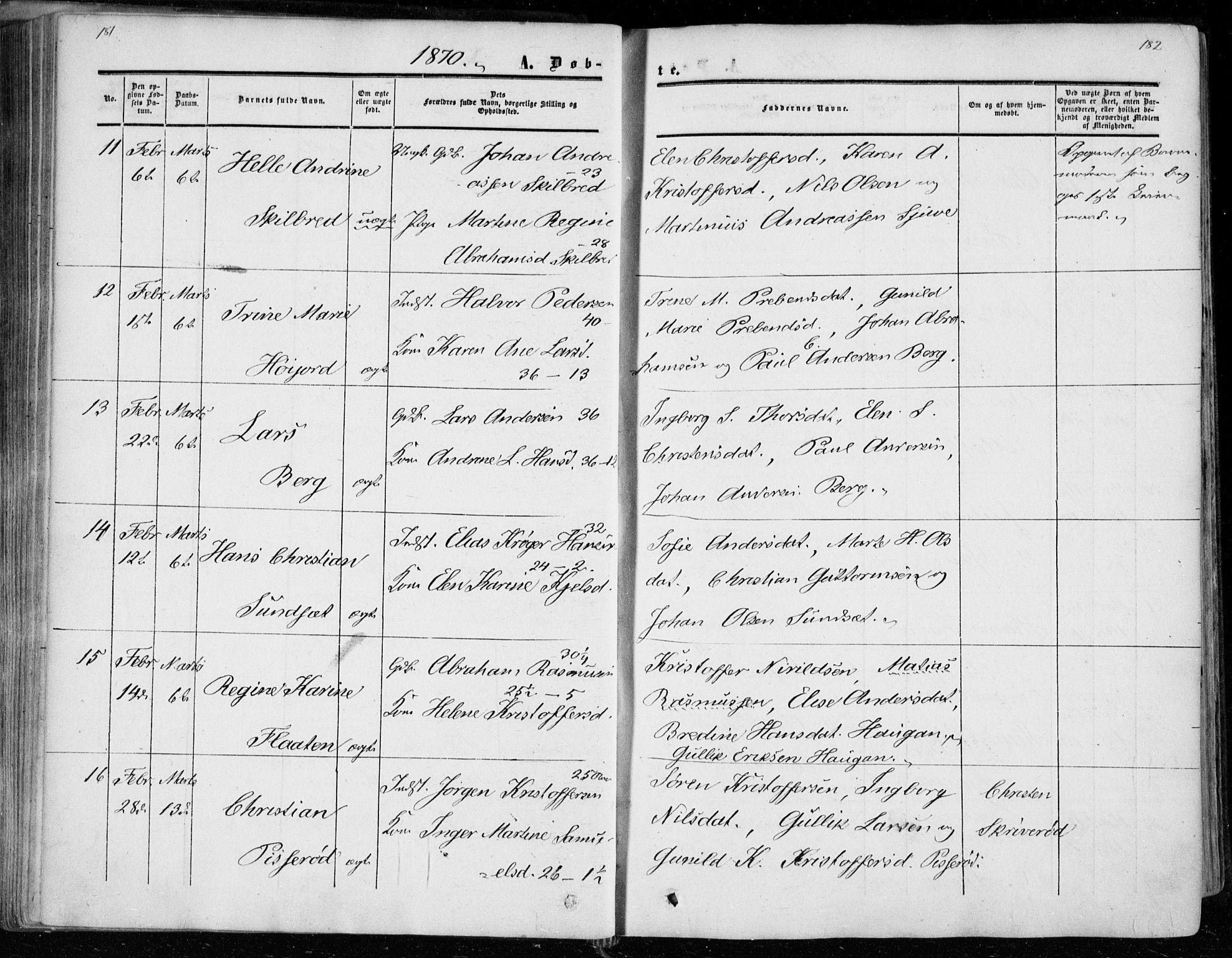 Andebu kirkebøker, AV/SAKO-A-336/F/Fa/L0005: Parish register (official) no. 5, 1857-1870, p. 181-182