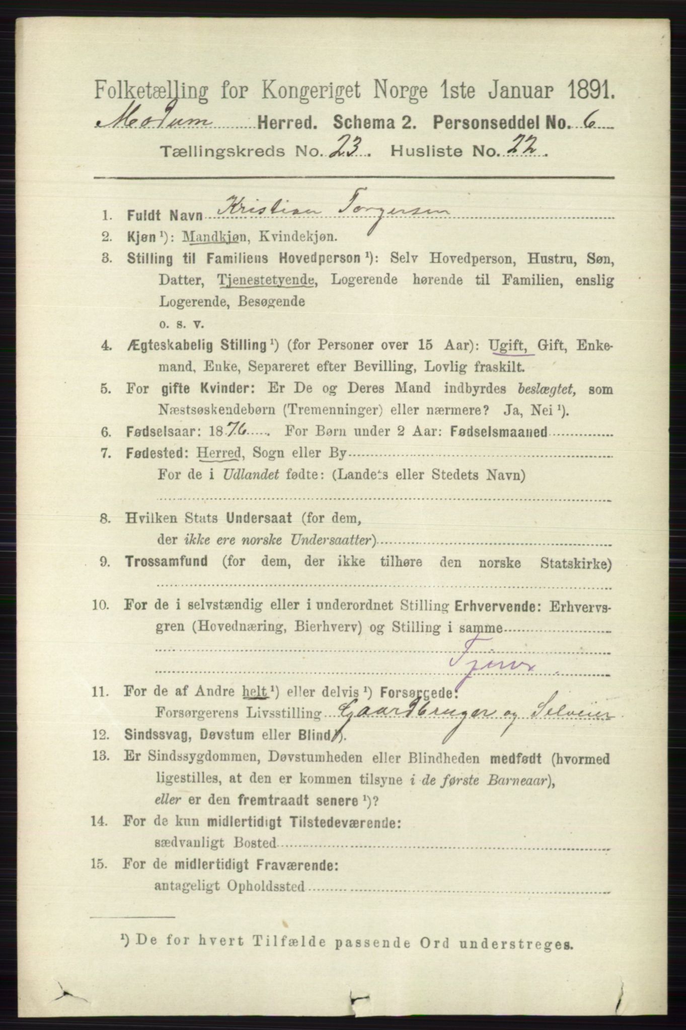 RA, 1891 census for 0623 Modum, 1891, p. 8810