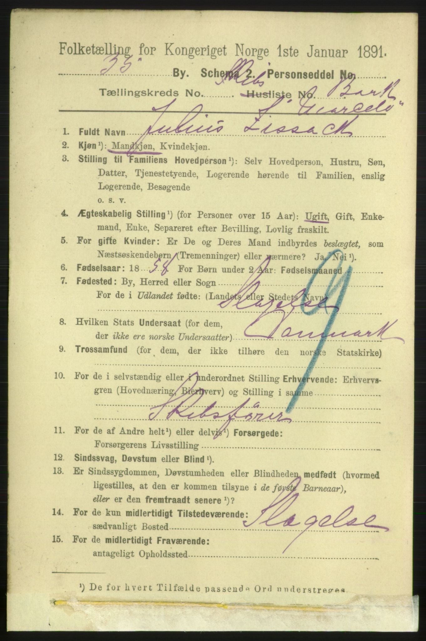 RA, 1891 census for 0905 Lillesand, 1891, p. 1617