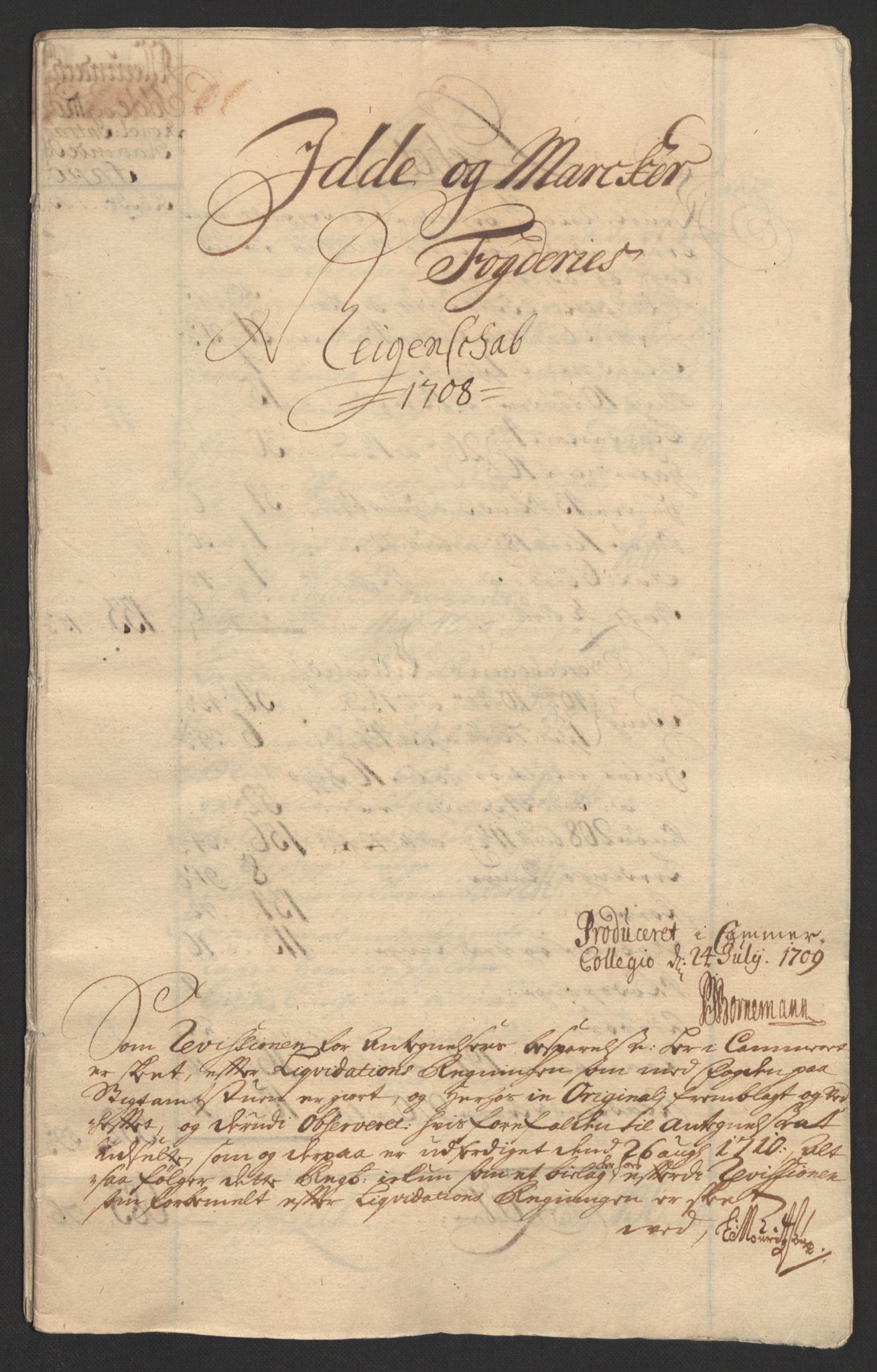 Rentekammeret inntil 1814, Reviderte regnskaper, Fogderegnskap, RA/EA-4092/R01/L0018: Fogderegnskap Idd og Marker, 1707-1709, p. 127