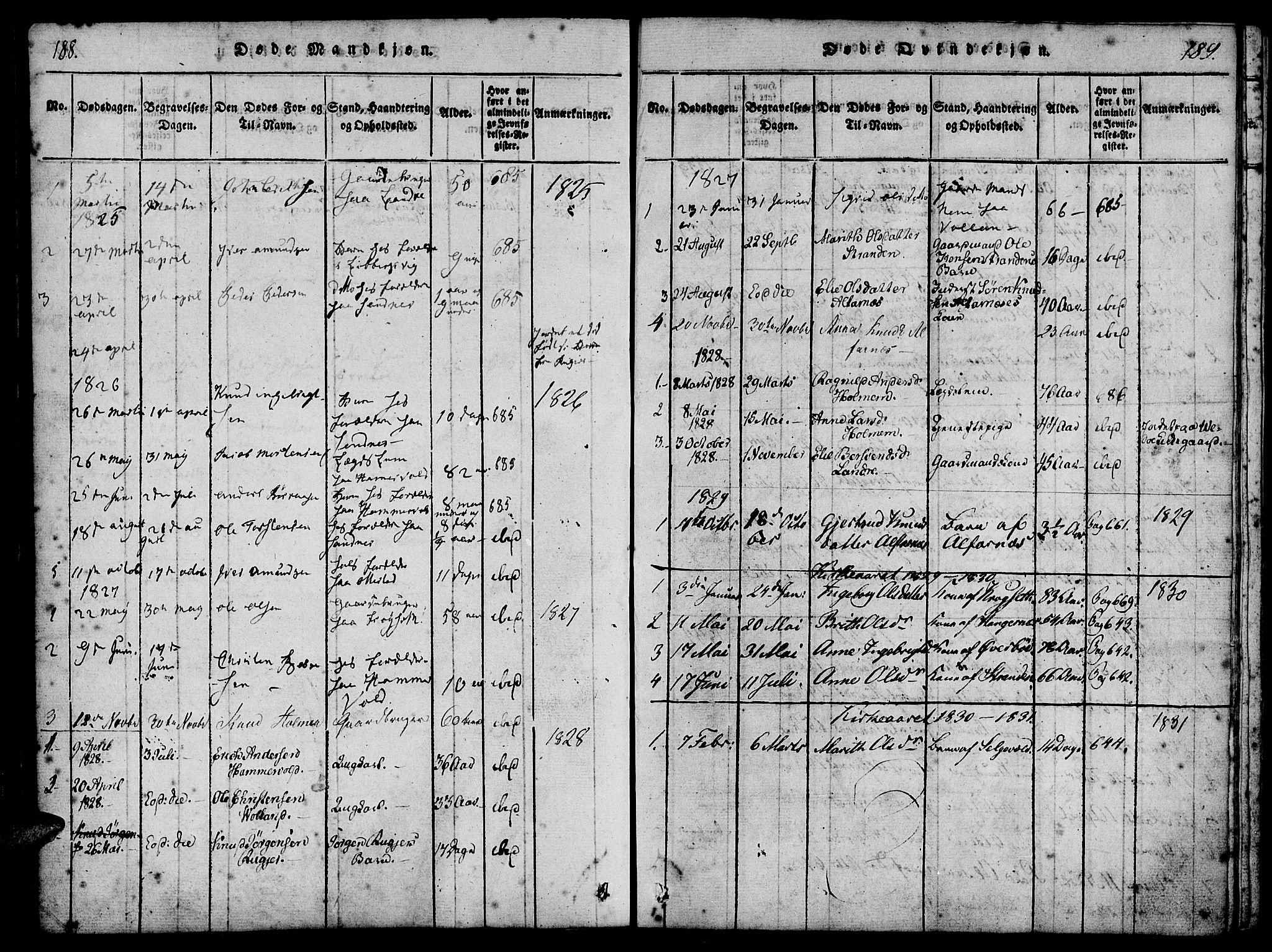 Ministerialprotokoller, klokkerbøker og fødselsregistre - Møre og Romsdal, AV/SAT-A-1454/548/L0612: Parish register (official) no. 548A01, 1818-1846, p. 188-189