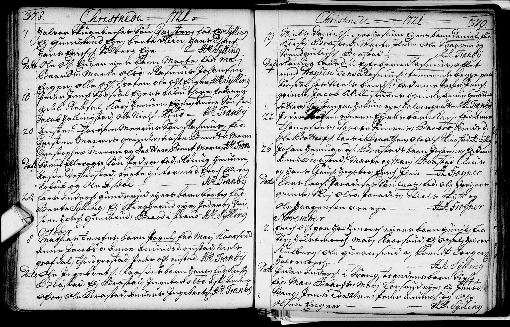 Lier kirkebøker, AV/SAKO-A-230/F/Fa/L0002: Parish register (official) no. I 2, 1701-1726, p. 378-379