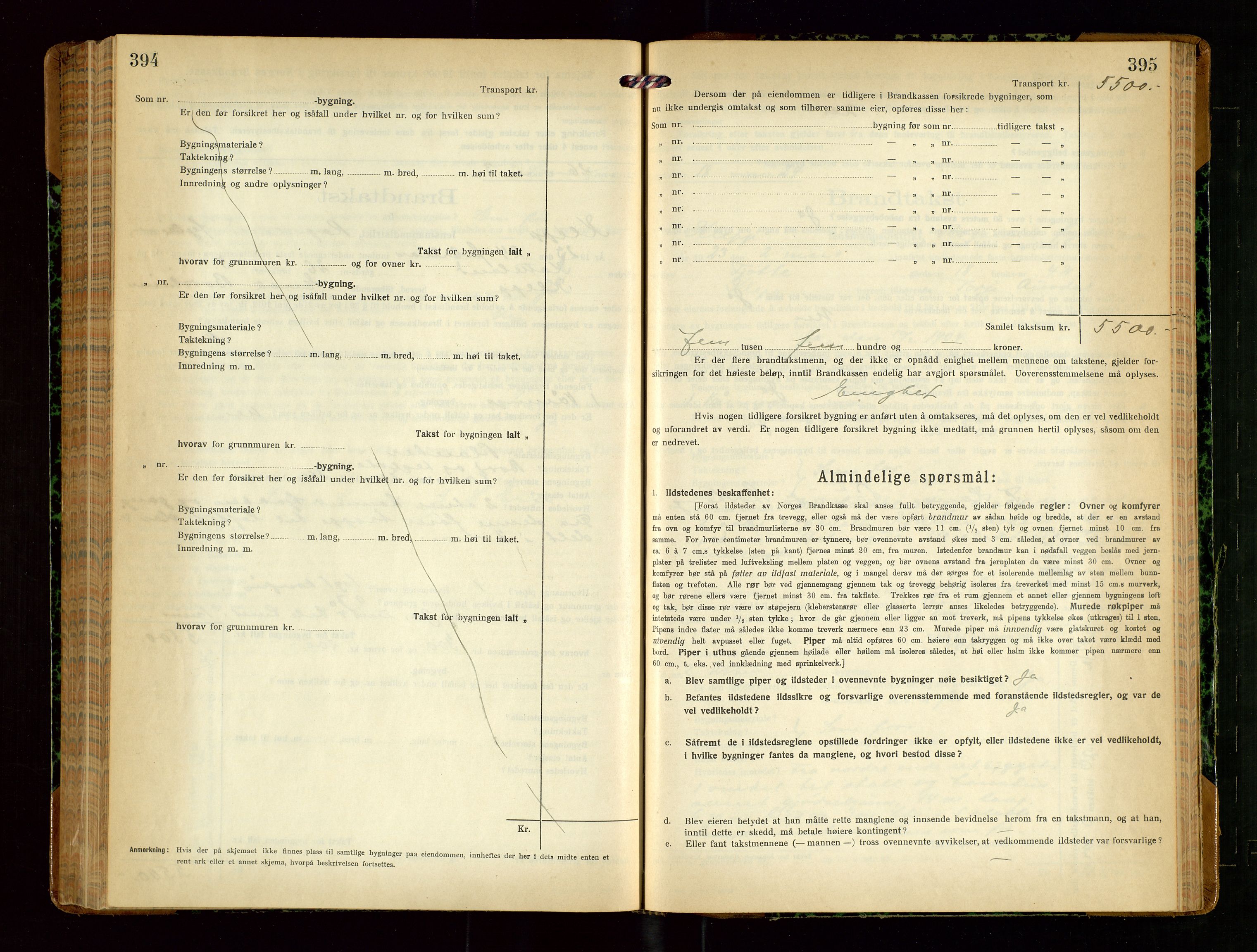 Klepp lensmannskontor, SAST/A-100163/Goc/L0010: "Brandtakstprotokoll" m/register, 1919-1924, p. 394-395