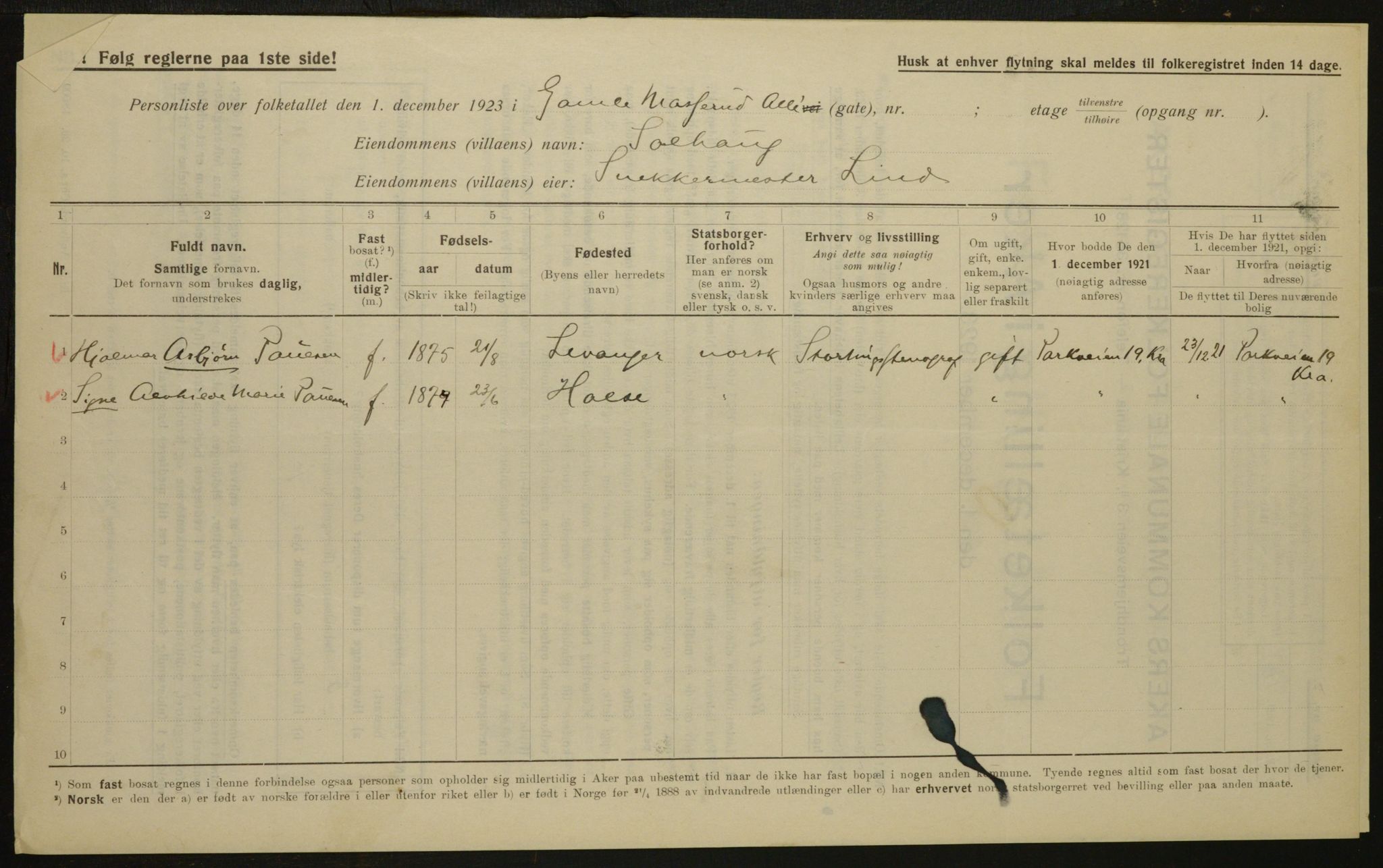 , Municipal Census 1923 for Aker, 1923, p. 4731