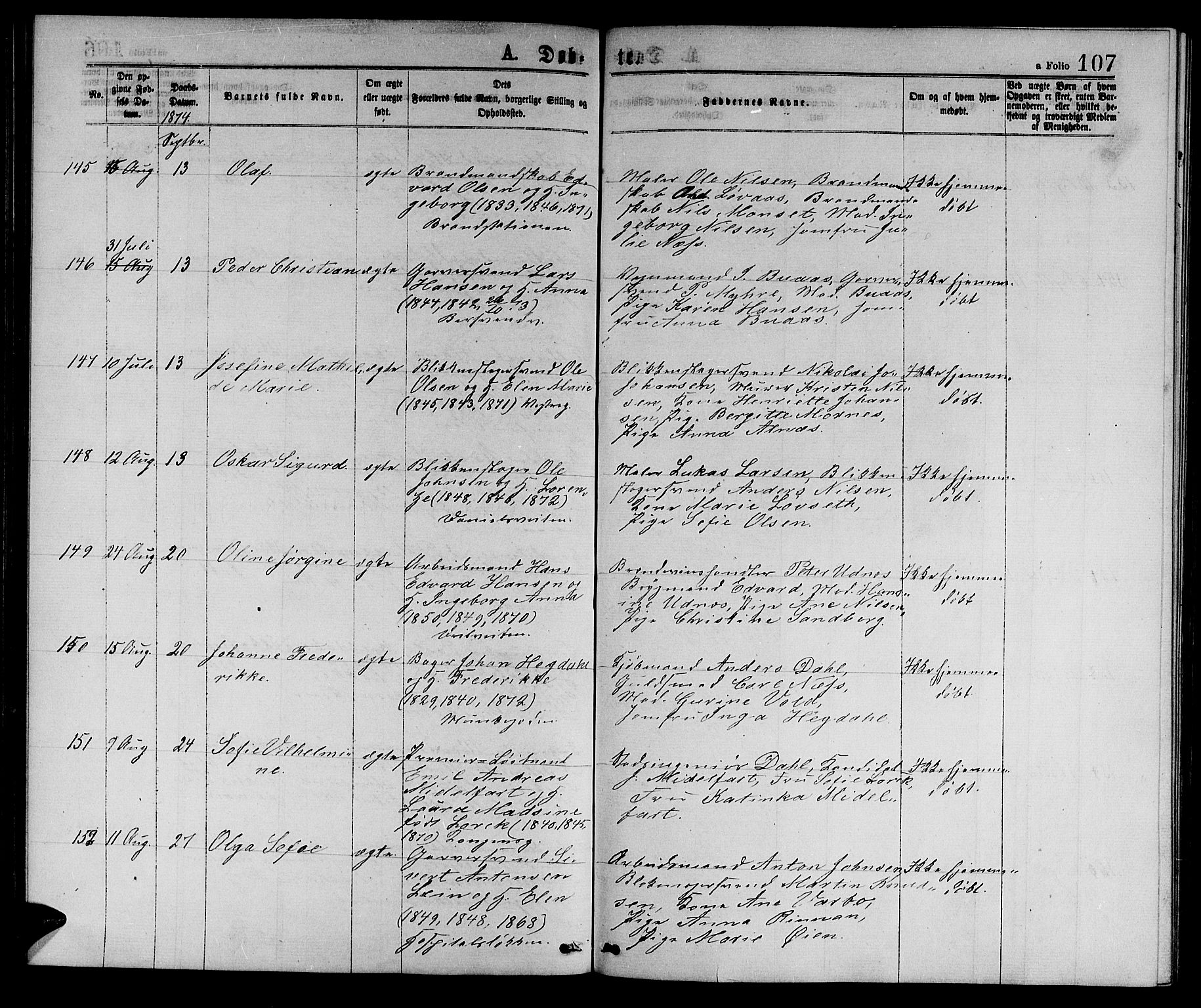 Ministerialprotokoller, klokkerbøker og fødselsregistre - Sør-Trøndelag, AV/SAT-A-1456/601/L0088: Parish register (copy) no. 601C06, 1870-1878, p. 107