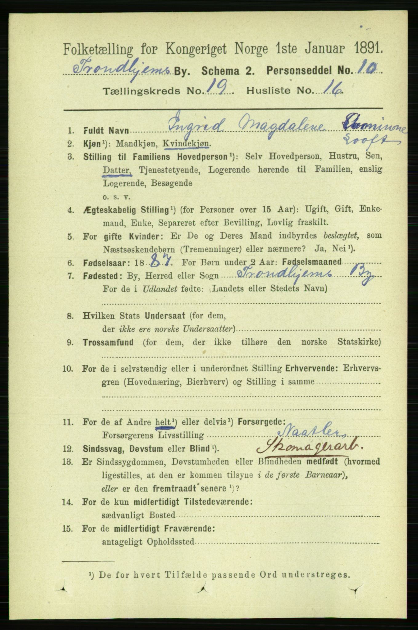 RA, 1891 census for 1601 Trondheim, 1891, p. 14835