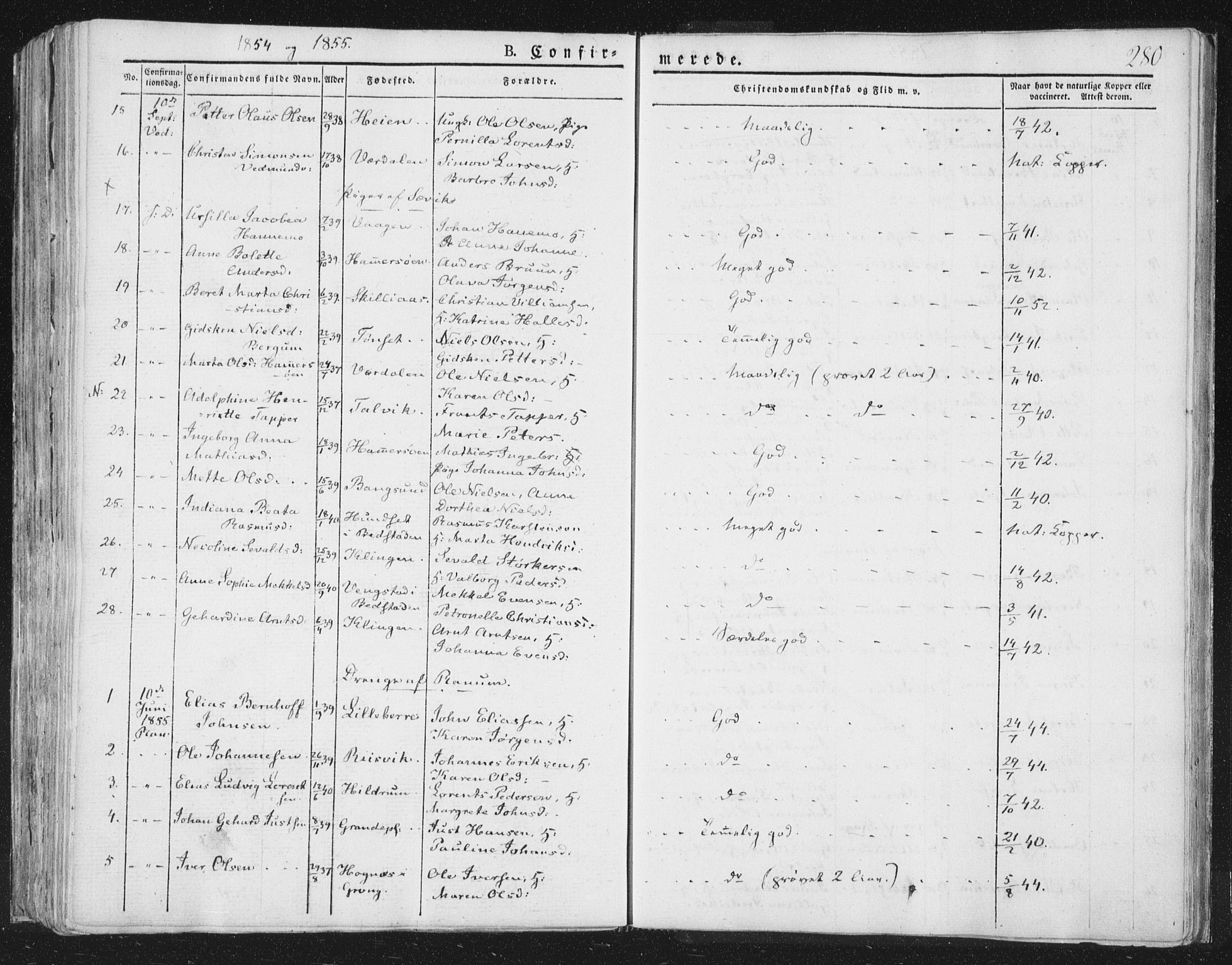 Ministerialprotokoller, klokkerbøker og fødselsregistre - Nord-Trøndelag, SAT/A-1458/764/L0551: Parish register (official) no. 764A07a, 1824-1864, p. 280
