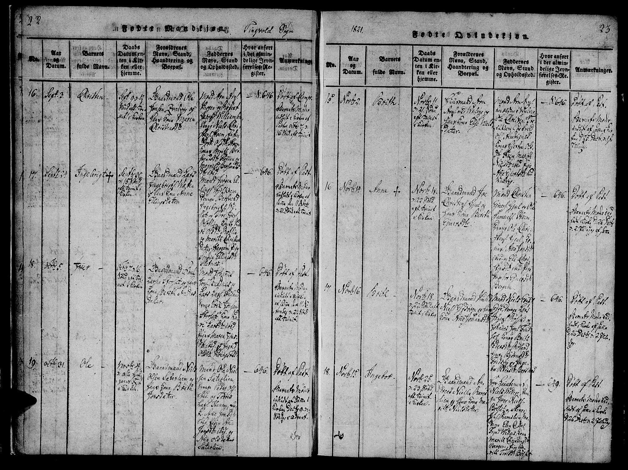 Ministerialprotokoller, klokkerbøker og fødselsregistre - Møre og Romsdal, AV/SAT-A-1454/586/L0982: Parish register (official) no. 586A08, 1819-1829, p. 22-23