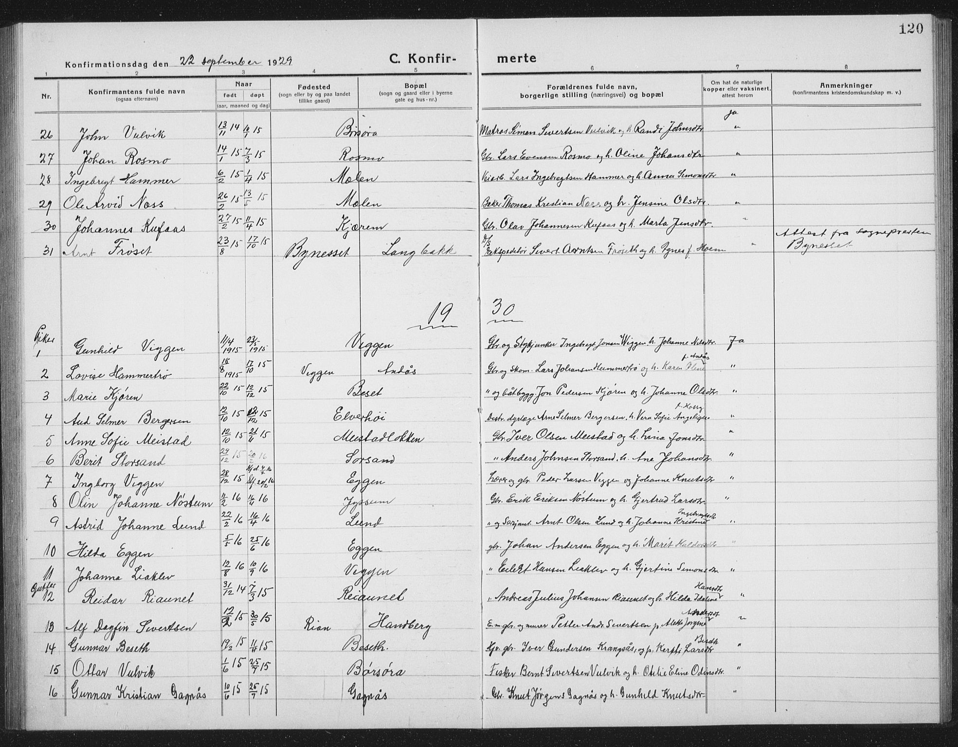 Ministerialprotokoller, klokkerbøker og fødselsregistre - Sør-Trøndelag, SAT/A-1456/665/L0778: Parish register (copy) no. 665C03, 1916-1938, p. 120