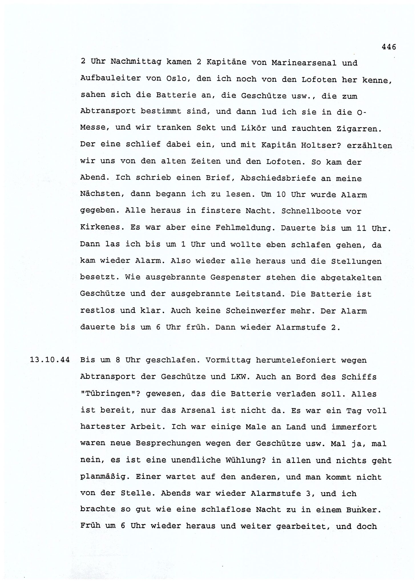 Dagbokopptegnelser av en tysk marineoffiser stasjonert i Norge , FMFB/A-1160/F/L0001: Dagbokopptegnelser av en tysk marineoffiser stasjonert i Norge, 1941-1944, p. 446