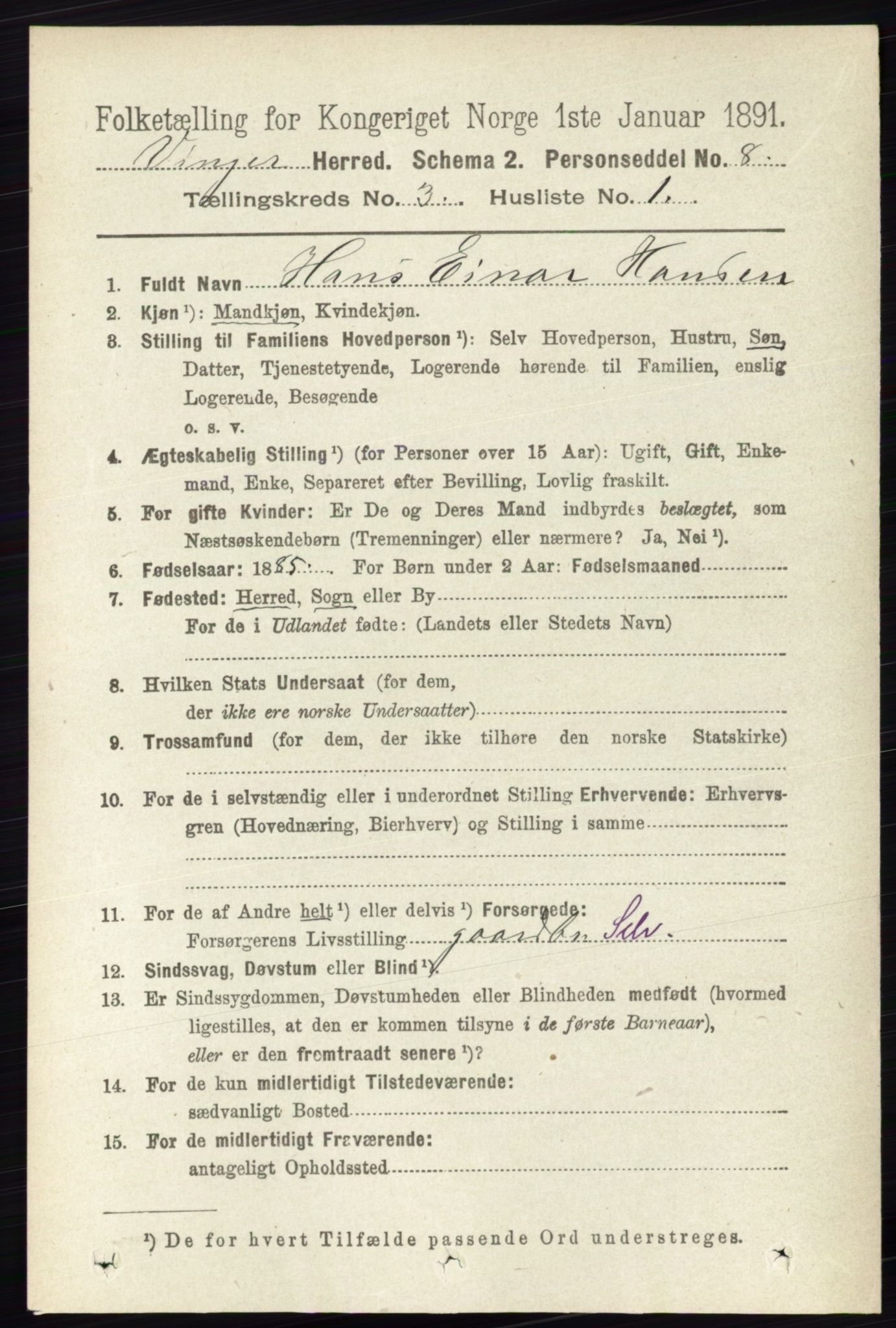 RA, 1891 census for 0421 Vinger, 1891, p. 901