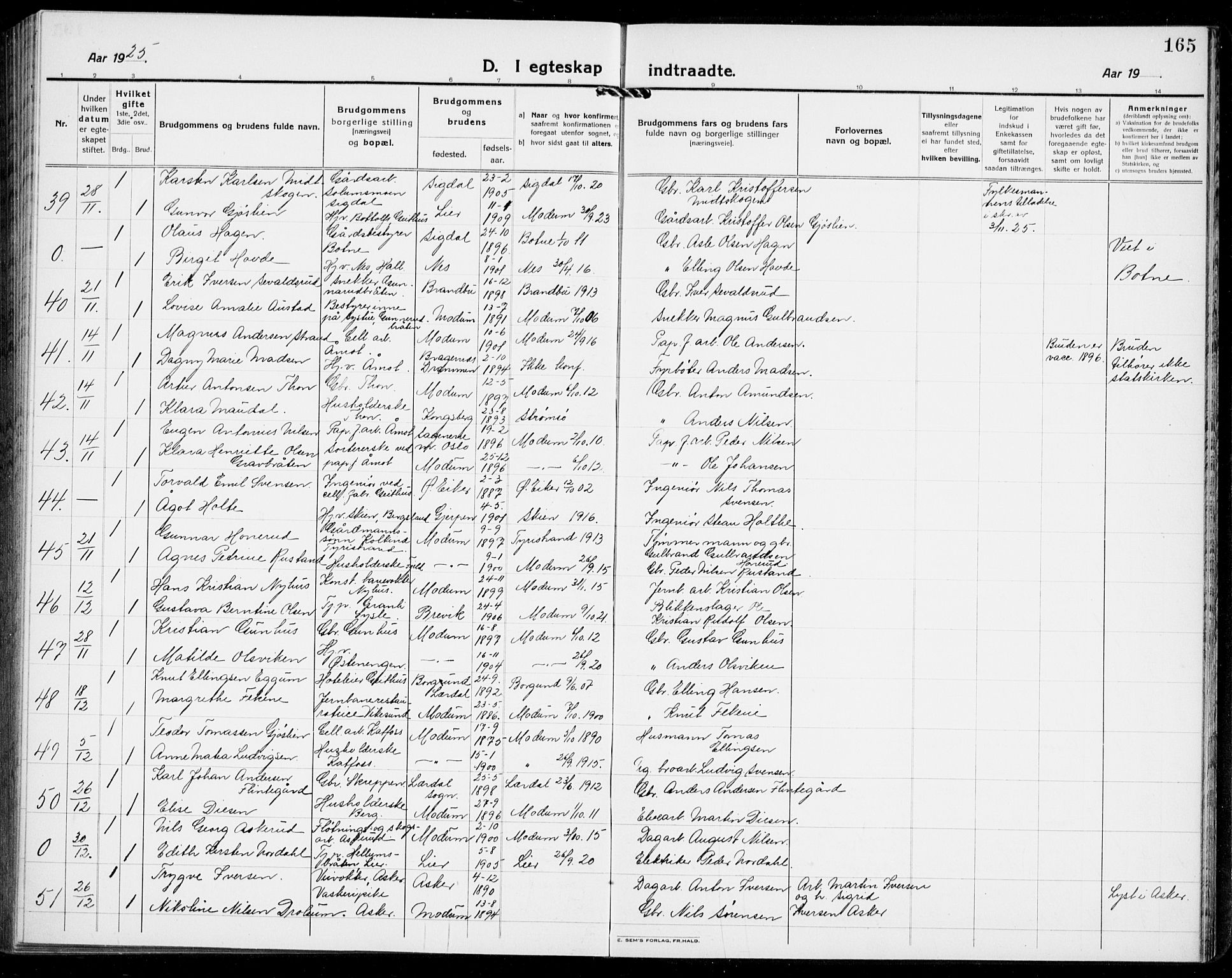 Modum kirkebøker, AV/SAKO-A-234/G/Ga/L0012: Parish register (copy) no. I 12, 1923-1933, p. 165