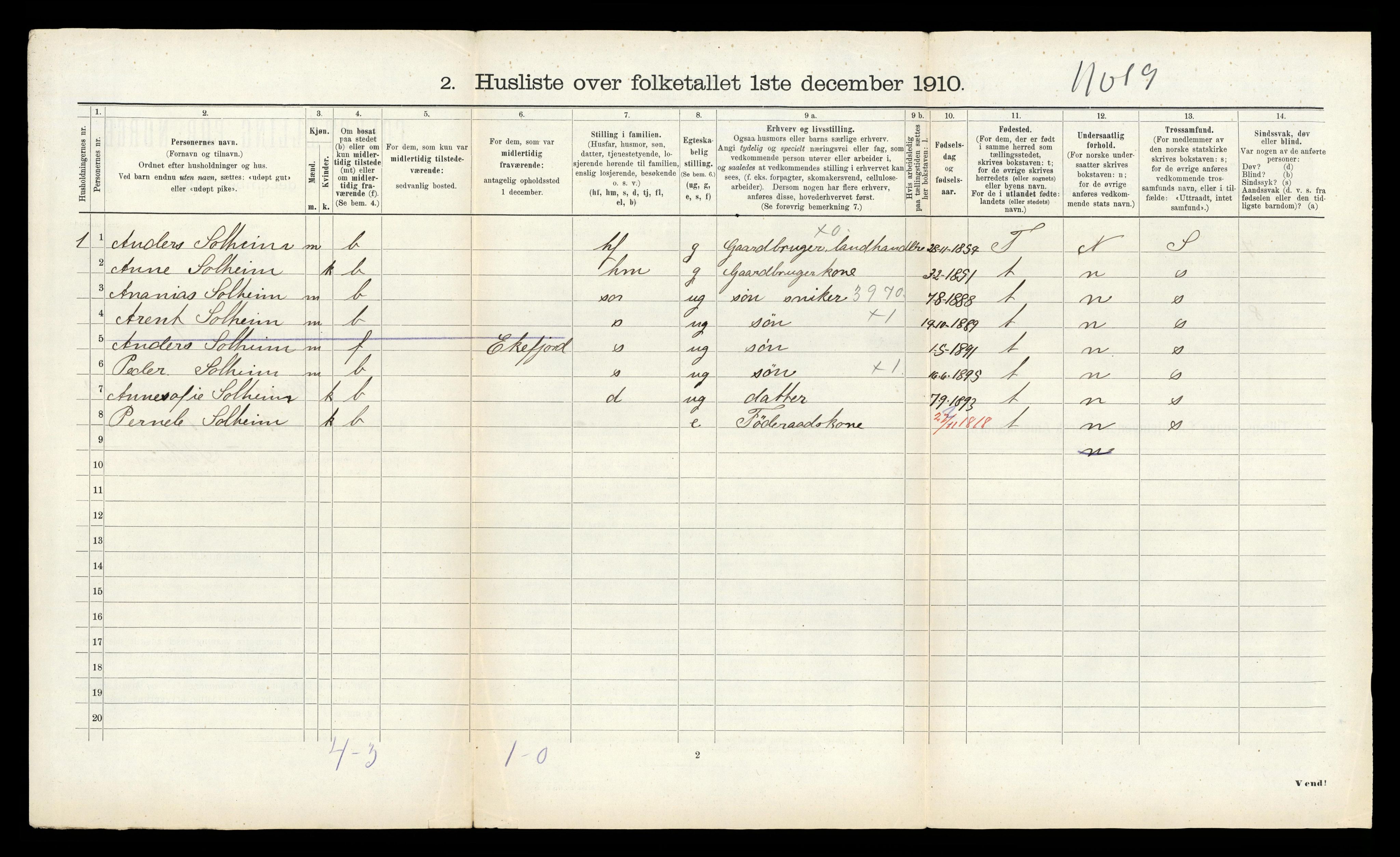 RA, 1910 census for Kinn, 1910, p. 913