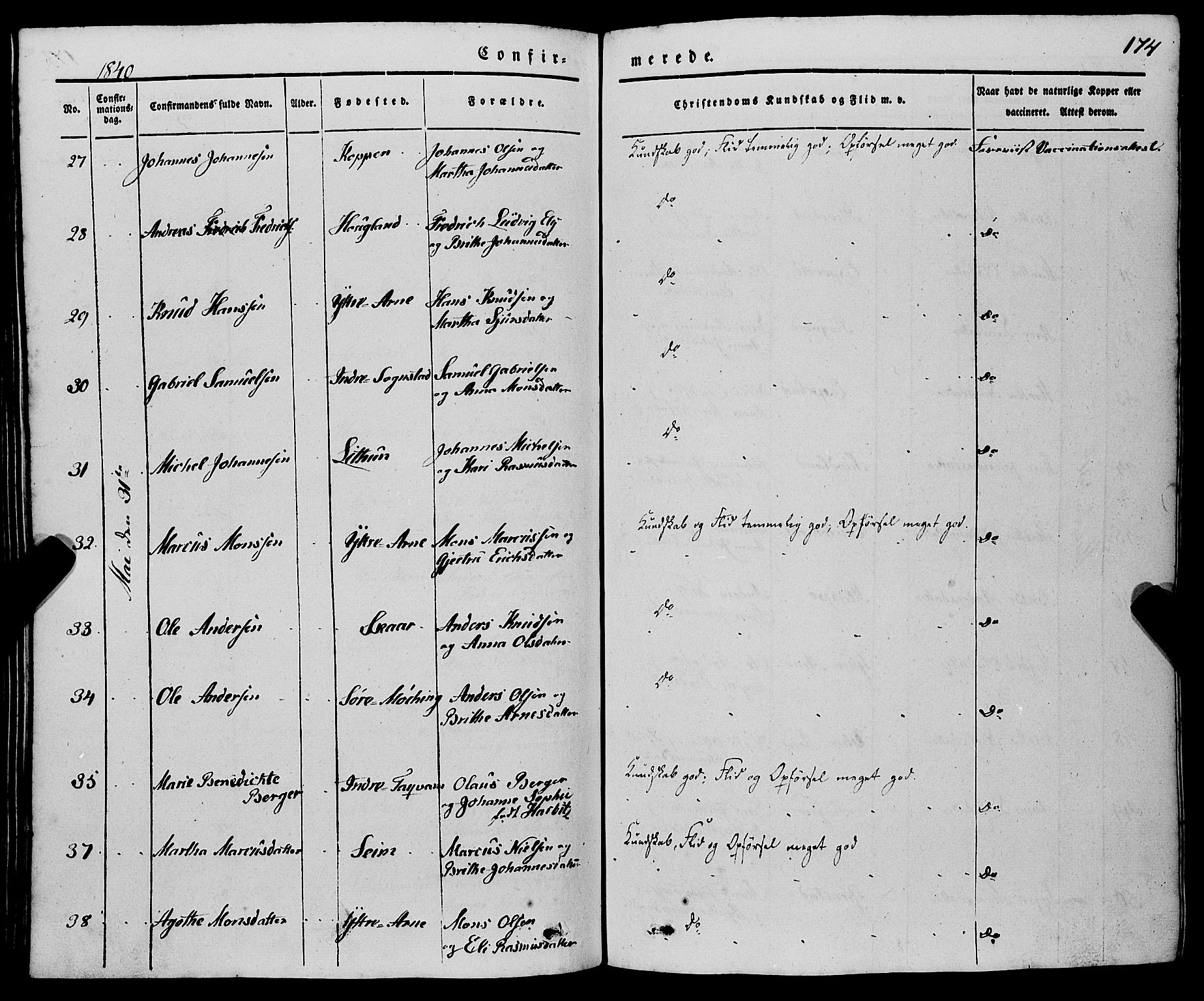 Haus sokneprestembete, AV/SAB-A-75601/H/Haa: Parish register (official) no. A 15, 1838-1847, p. 174