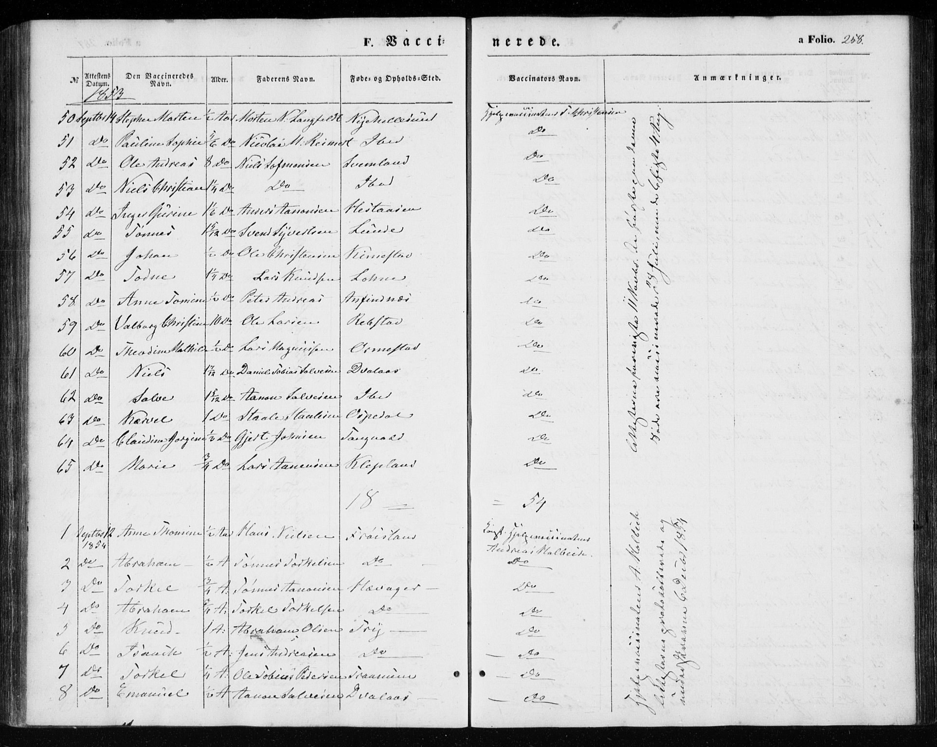 Søgne sokneprestkontor, SAK/1111-0037/F/Fa/Fab/L0010: Parish register (official) no. A 10, 1853-1869, p. 258