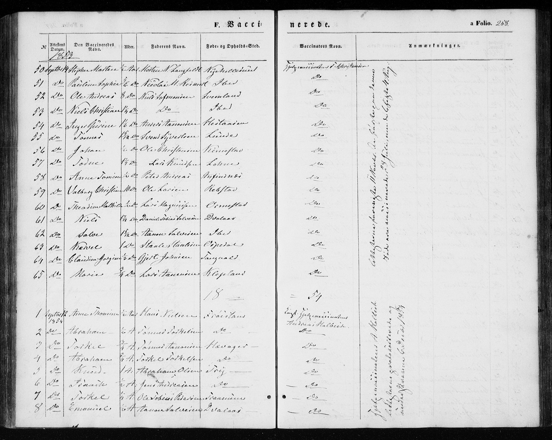 Søgne sokneprestkontor, AV/SAK-1111-0037/F/Fa/Fab/L0010: Parish register (official) no. A 10, 1853-1869, p. 258