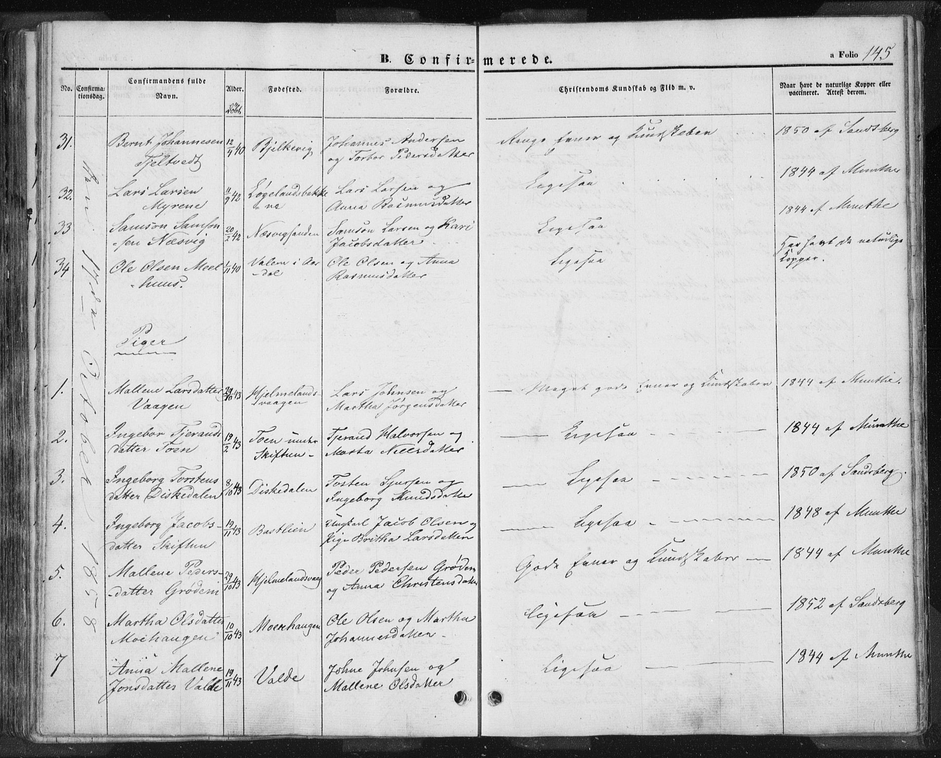 Hjelmeland sokneprestkontor, AV/SAST-A-101843/01/IV/L0009: Parish register (official) no. A 9, 1846-1860, p. 145