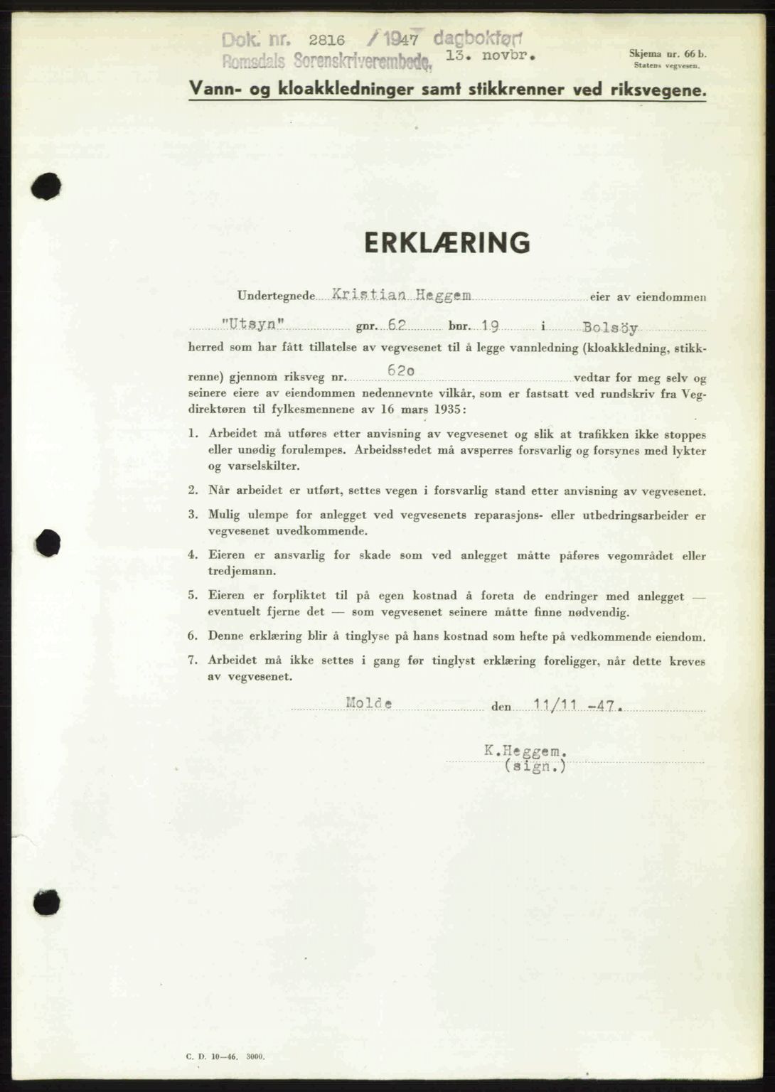 Romsdal sorenskriveri, SAT/A-4149/1/2/2C: Mortgage book no. A24, 1947-1947, Diary no: : 2816/1947