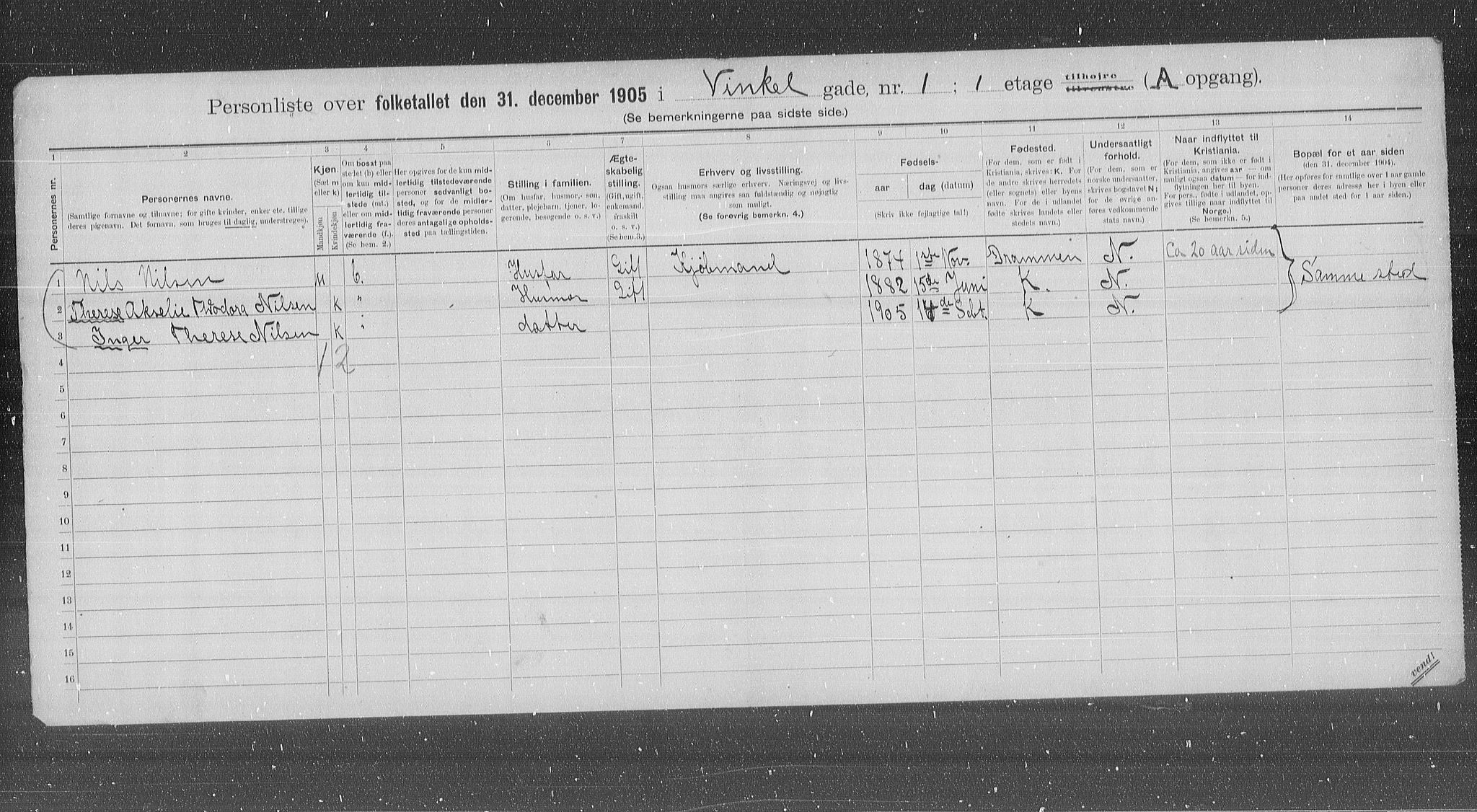 OBA, Municipal Census 1905 for Kristiania, 1905, p. 65254