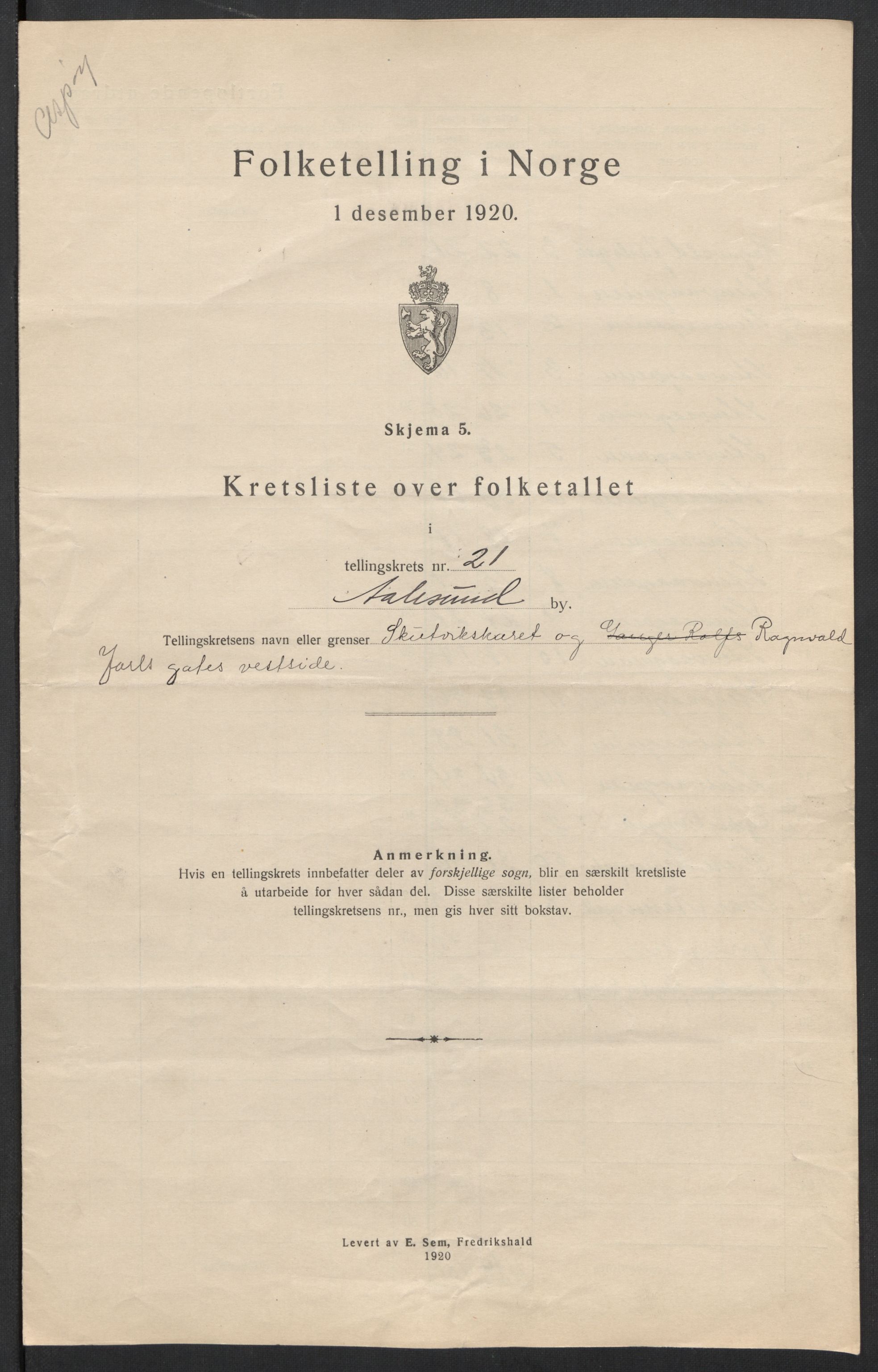 SAT, 1920 census for Ålesund, 1920, p. 66